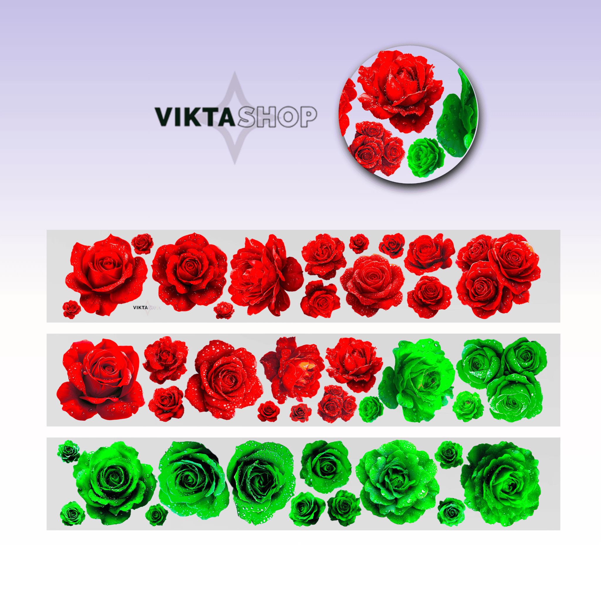 Viktashop Red Green Rose PET tape 6cm x 1m