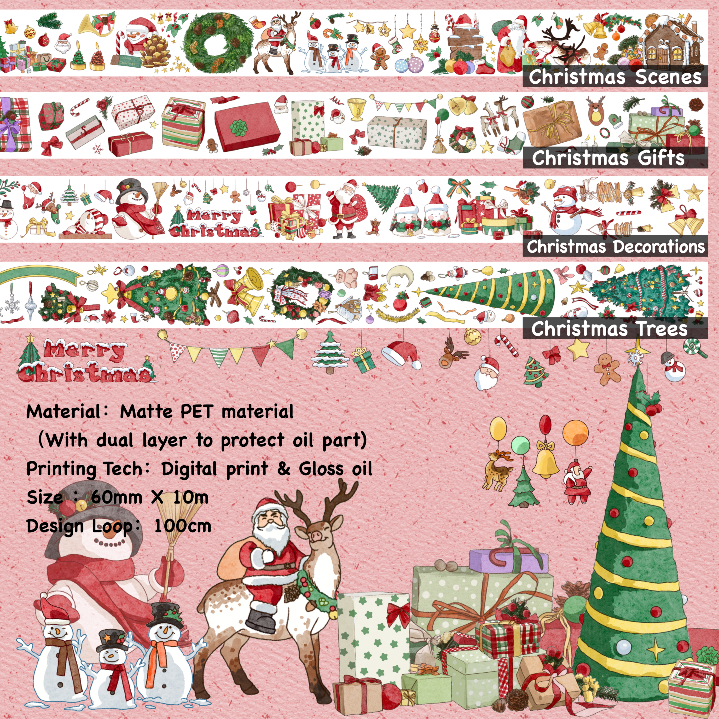 Shiimmer Christmas Time Washi / PET Tape | Scene & Gifts & Tree & Decorations