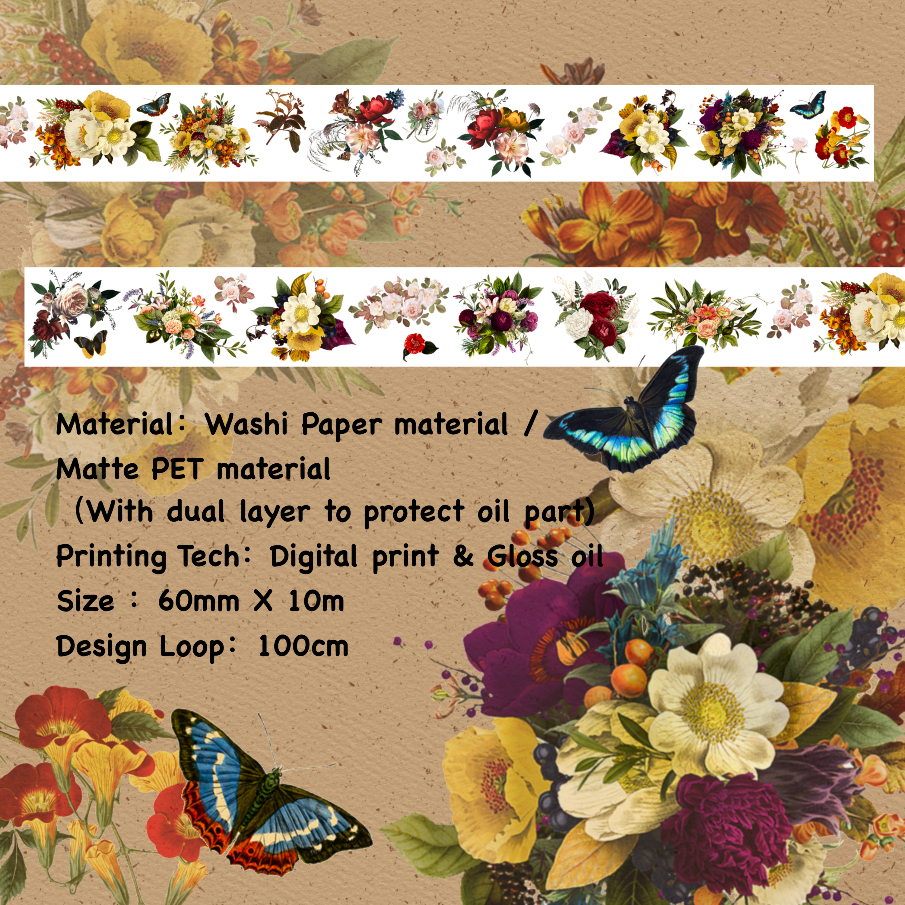 Washi Tape / Matte PET Tape - Vintage Flowers Vol.1