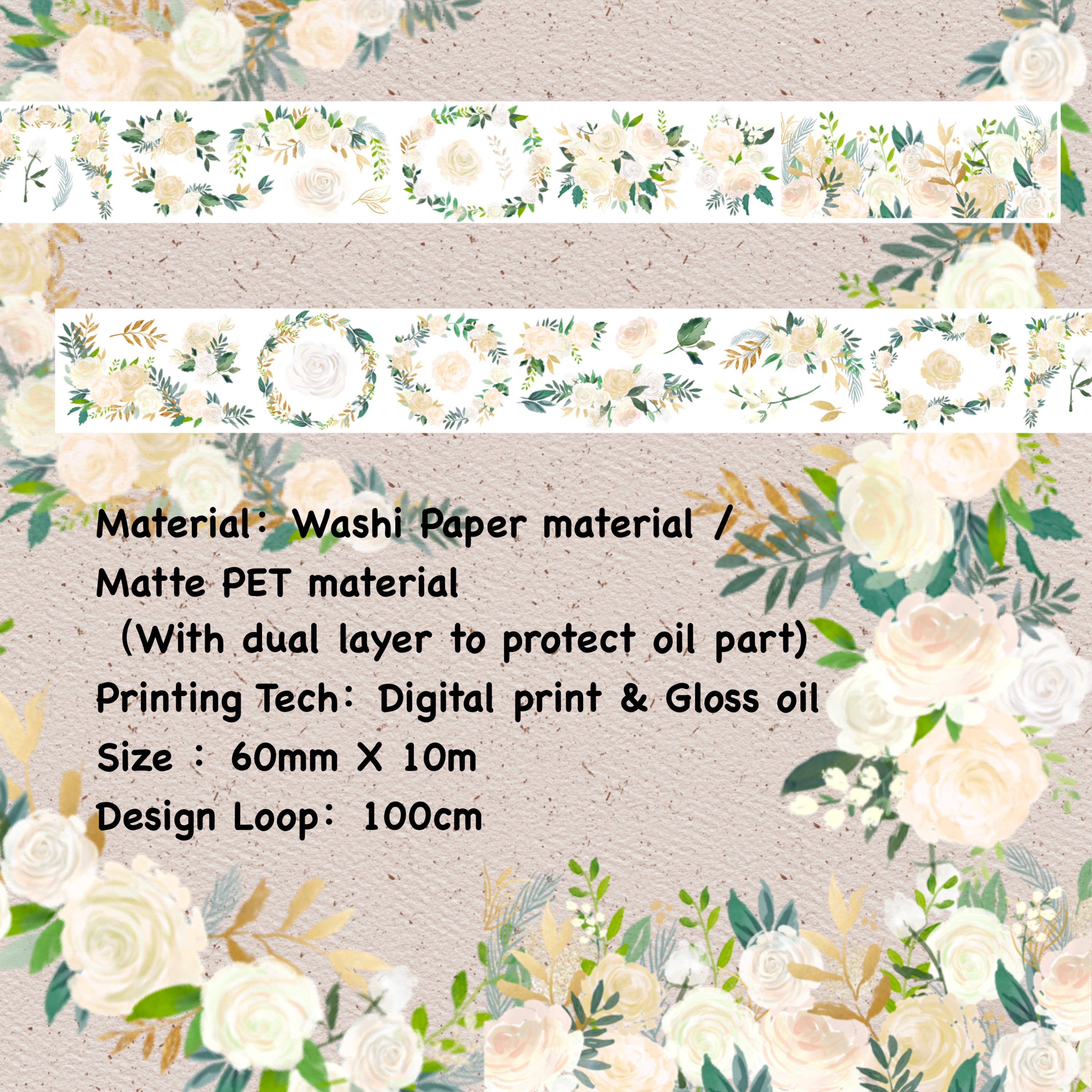 Washi Tape / Matte PET Tape - Undertint Flowers