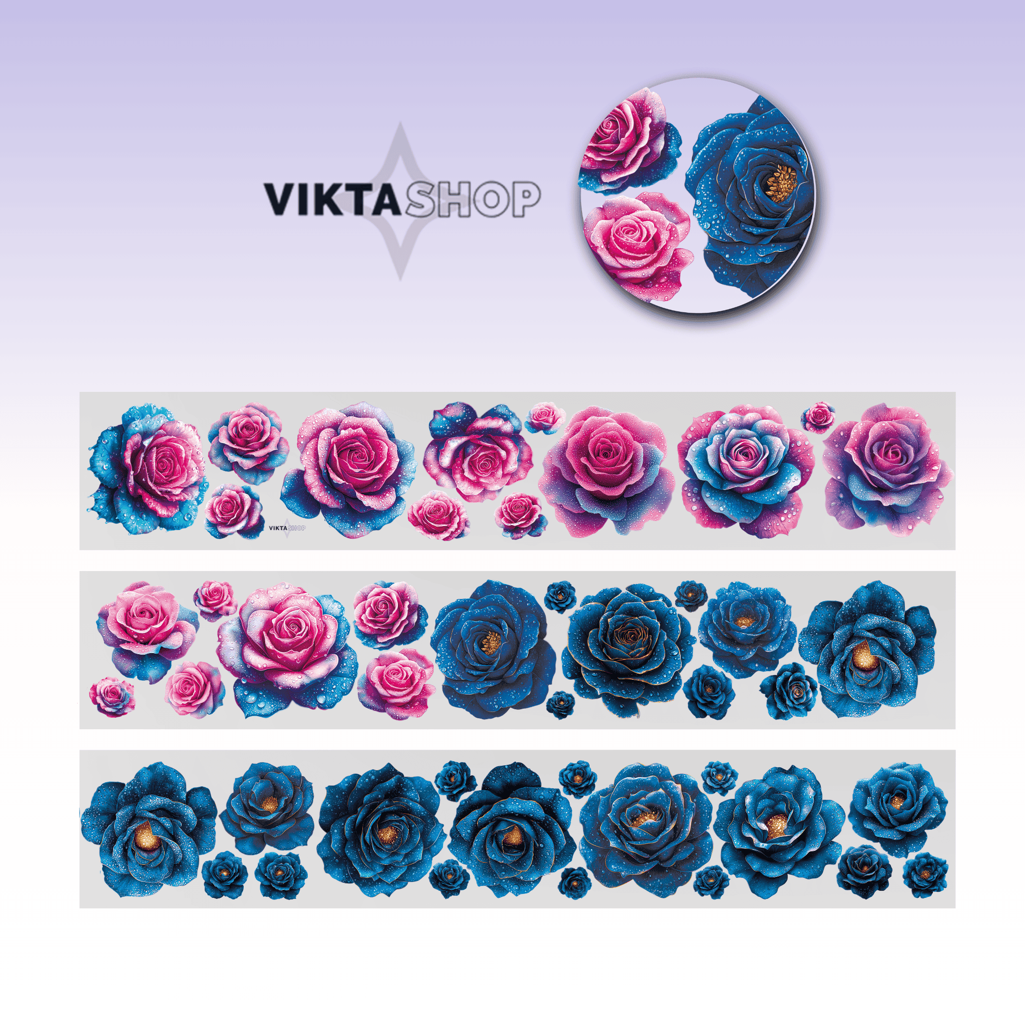 Viktashop Pink Blue Rose PET tape 6cm x 1m