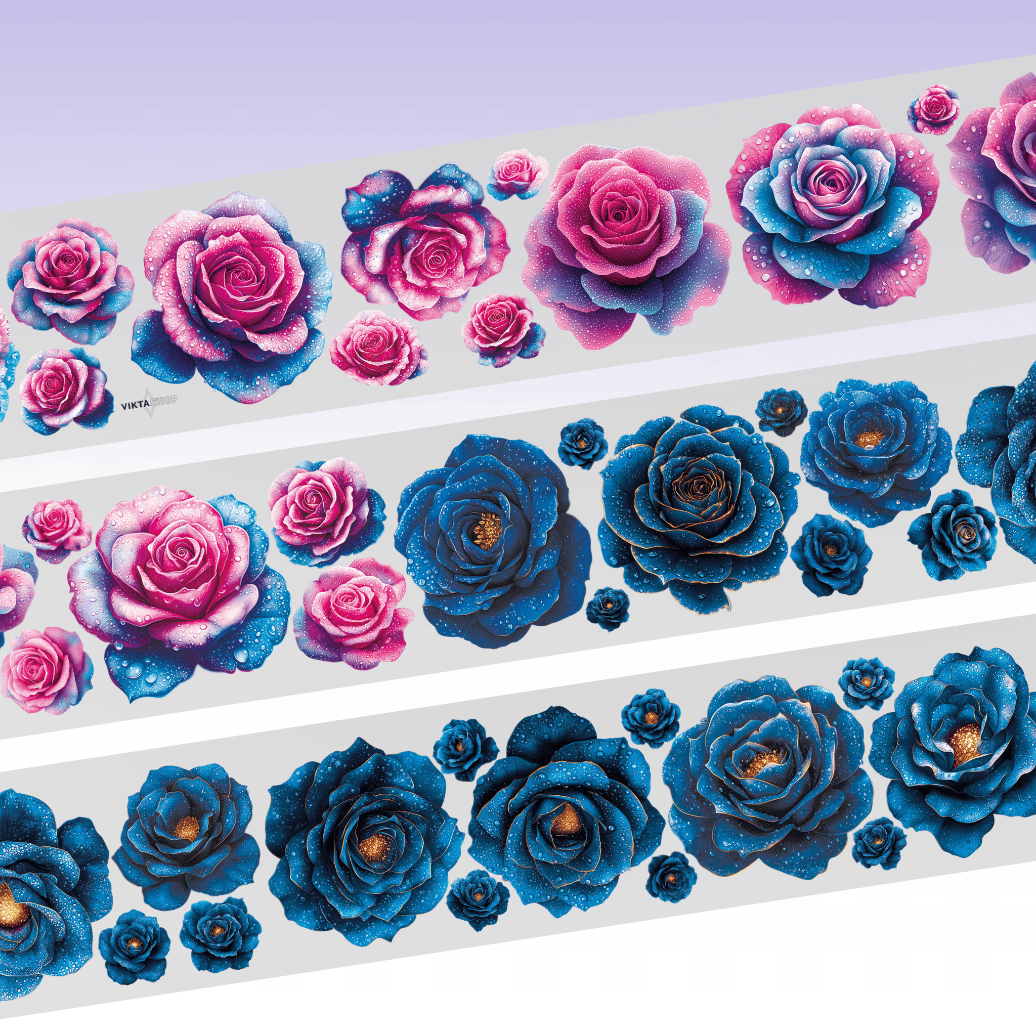 Viktashop Pink Blue Rose PET tape 6cm x 1m