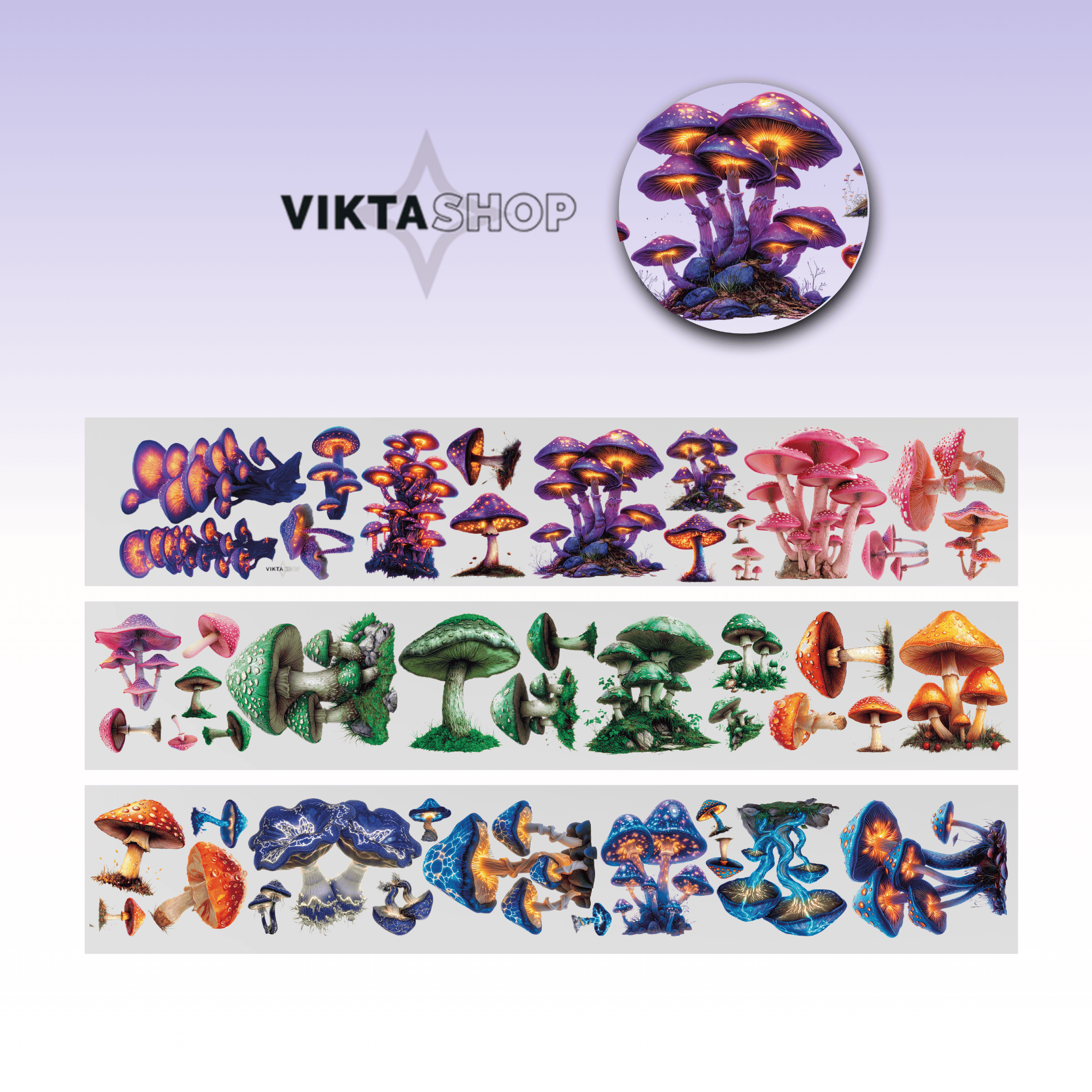 Viktashop Magic Mushrooms PET tape 7cm x 1.25m