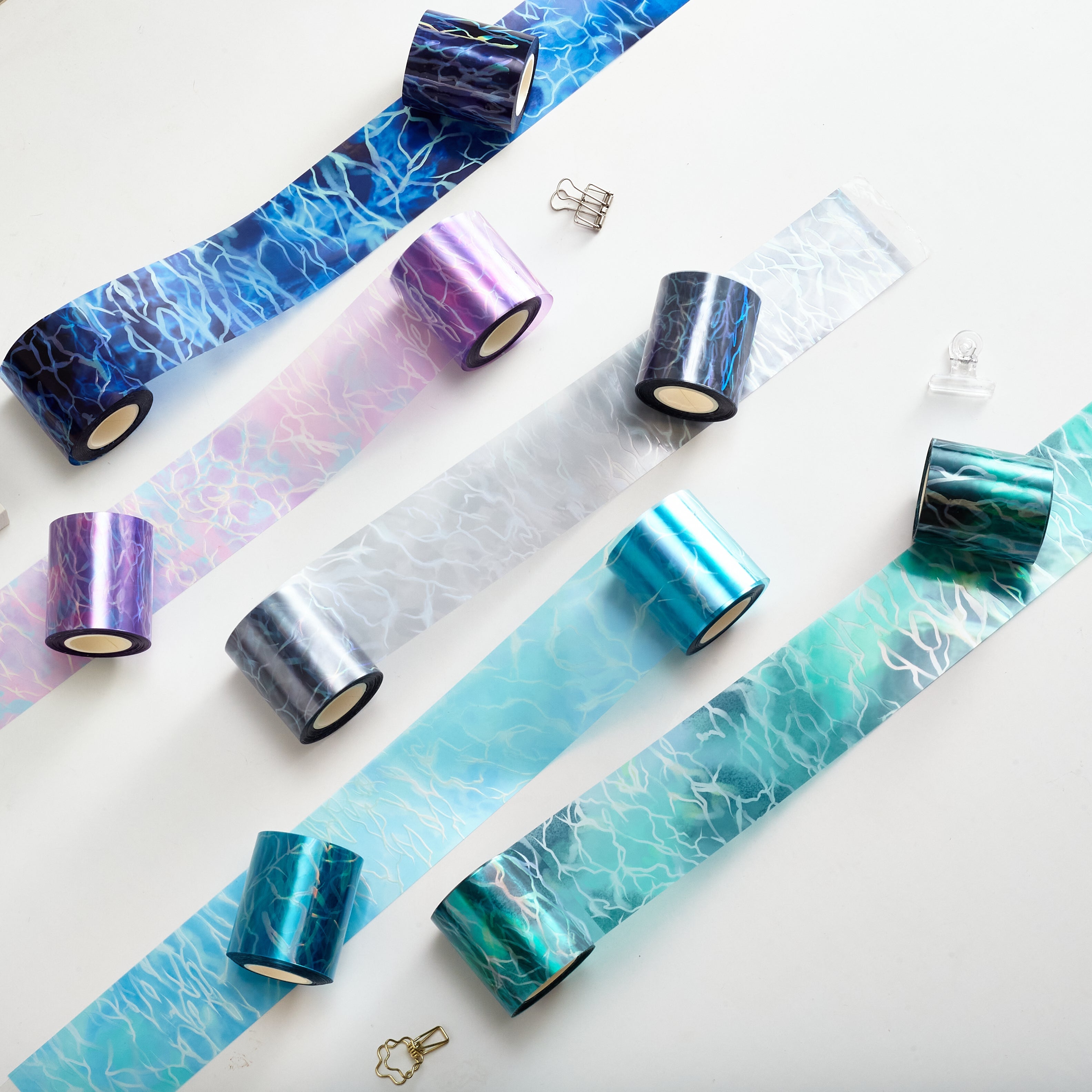 Ripples Washi / PET Tape | Pink & Silver & Bluish Green & Sapphire & Navy 5.5 cm x 10m - Viktashop.com