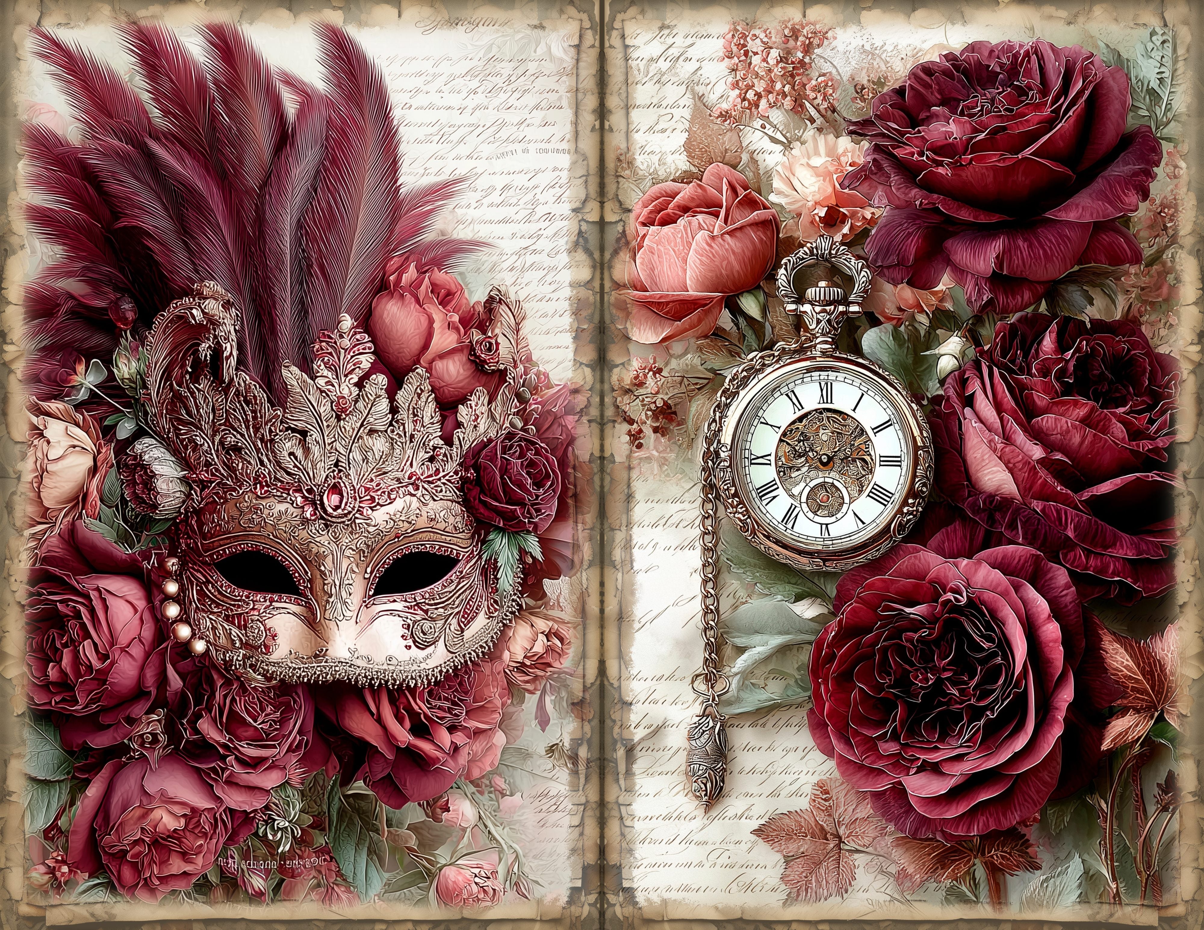 LunicArtDesign Burgundi Vintage material paper 5.5 x 8.5 inches 20 different sheets - ViktaShop