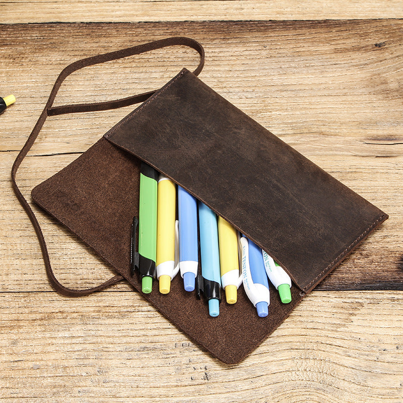 Genuine Leather Roll-Up Pencil Case - ViktaShop