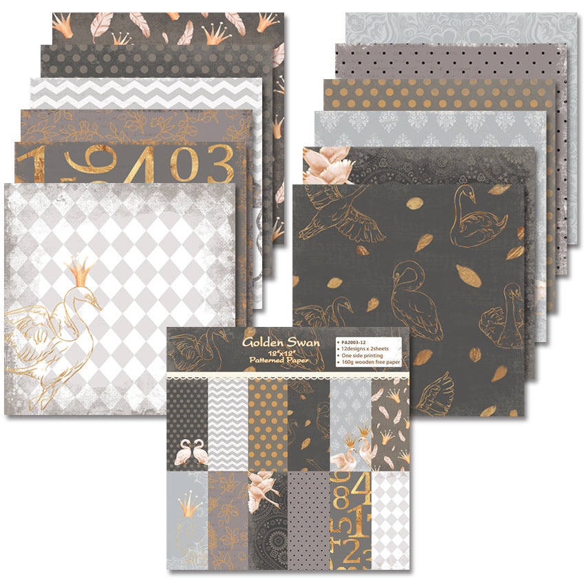 Golden Swan Handmade Decorative Pattern Paper - 24 Sheets - ViktaShop