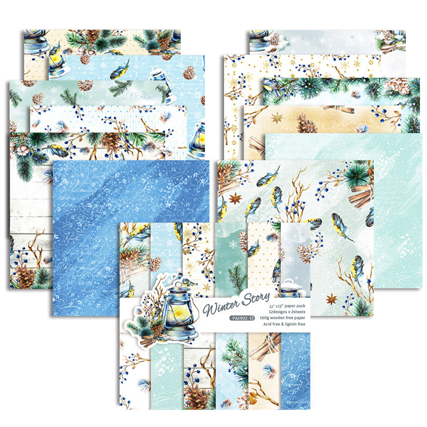 Winter Story Single-Sided Pattern Background Paper – 24 Sheets - ViktaShop