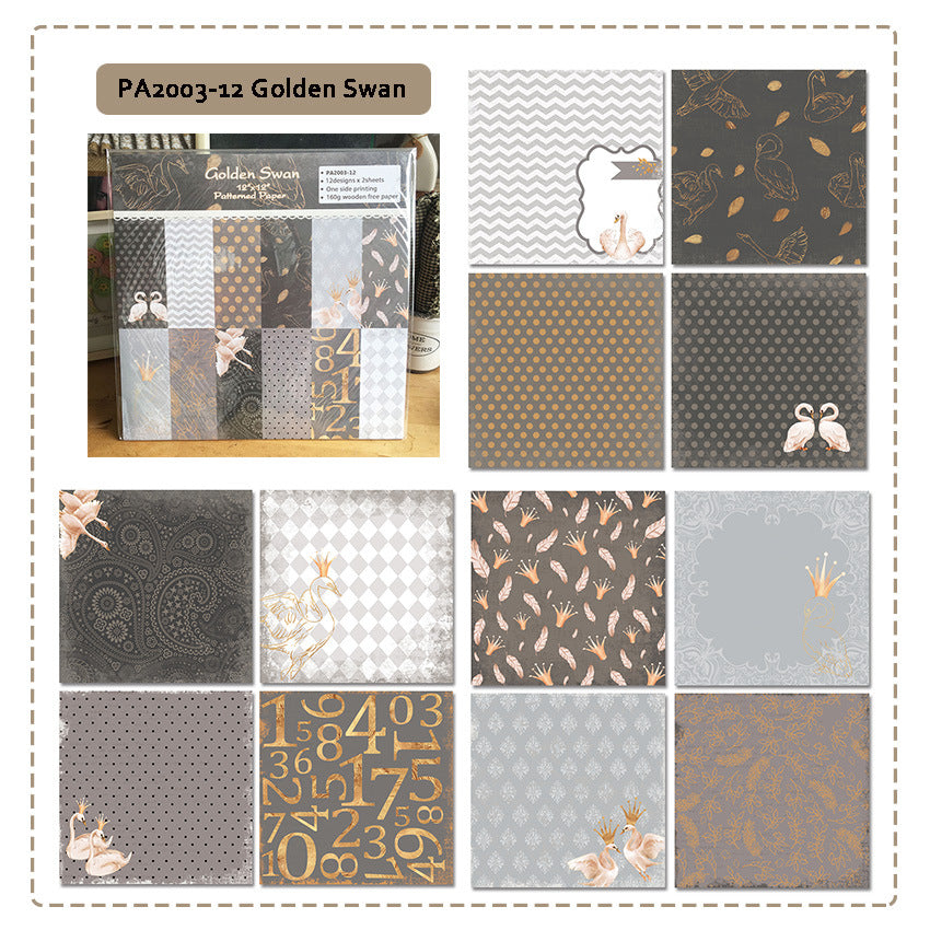 Golden Swan Handmade Decorative Pattern Paper - 24 Sheets - ViktaShop