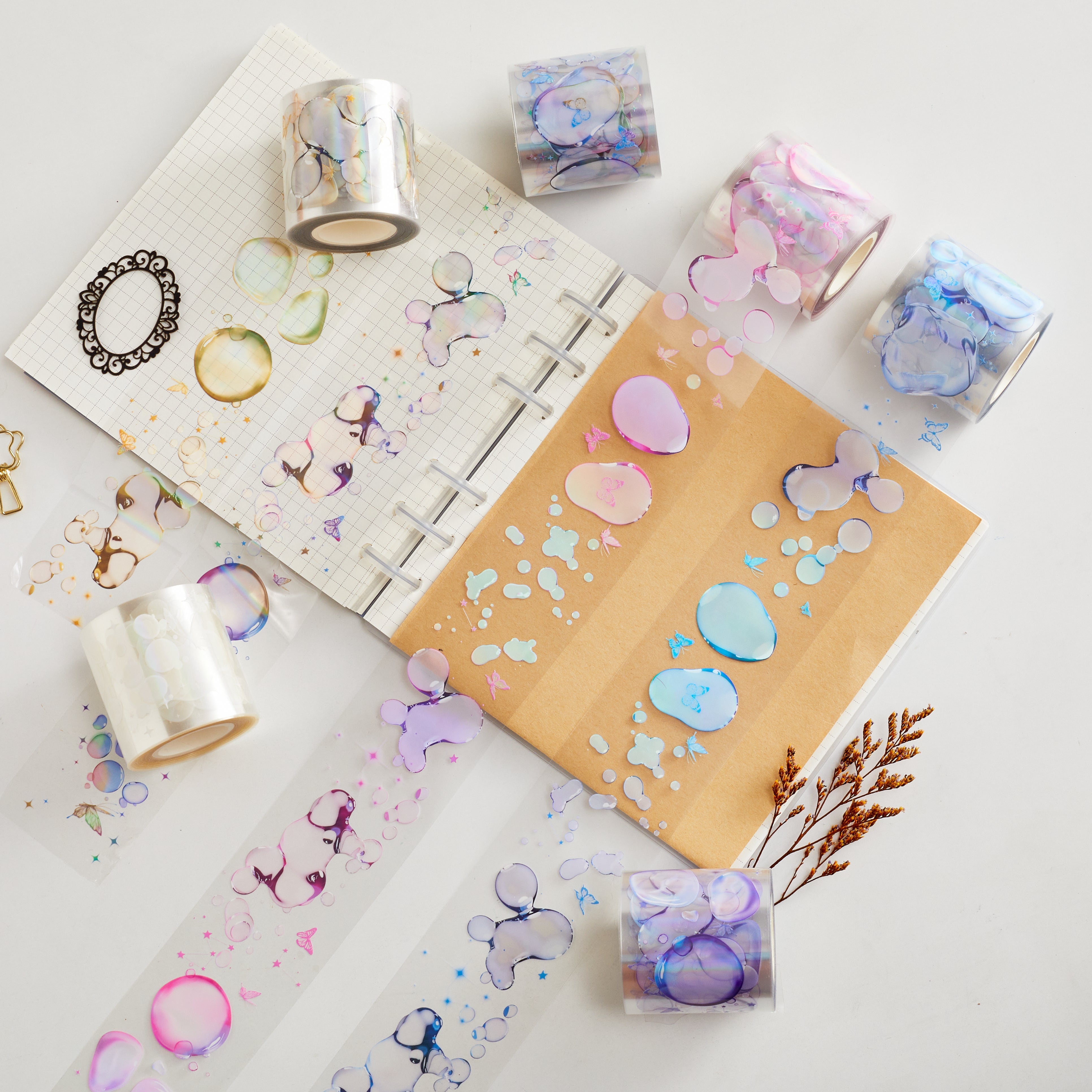 Shiimmer Soap Bubbles Washi / PET Tape | Rainbow & Purple & Yellow & Blue & Pink & White 5cm x 10 m