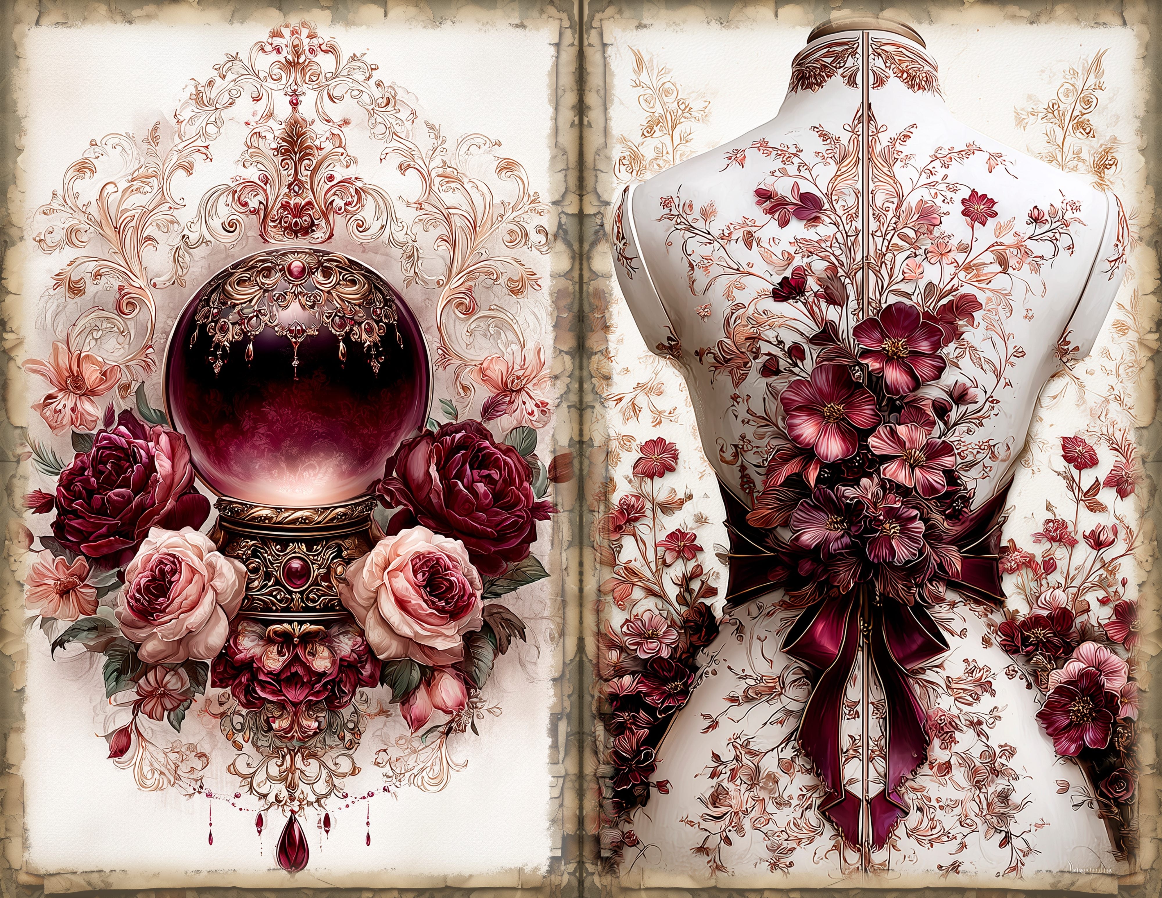 LunicArtDesign Burgundi Vintage material paper 5.5 x 8.5 inches 20 different sheets - ViktaShop