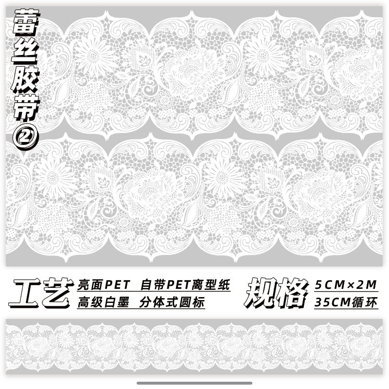Black and White Lace PET tape 5 cm / 2m - ViktaShop
