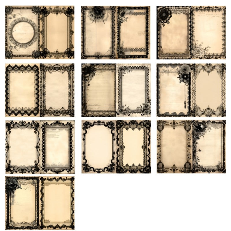 Vintage handmade European black lace material paper 10 sheets - ViktaShop