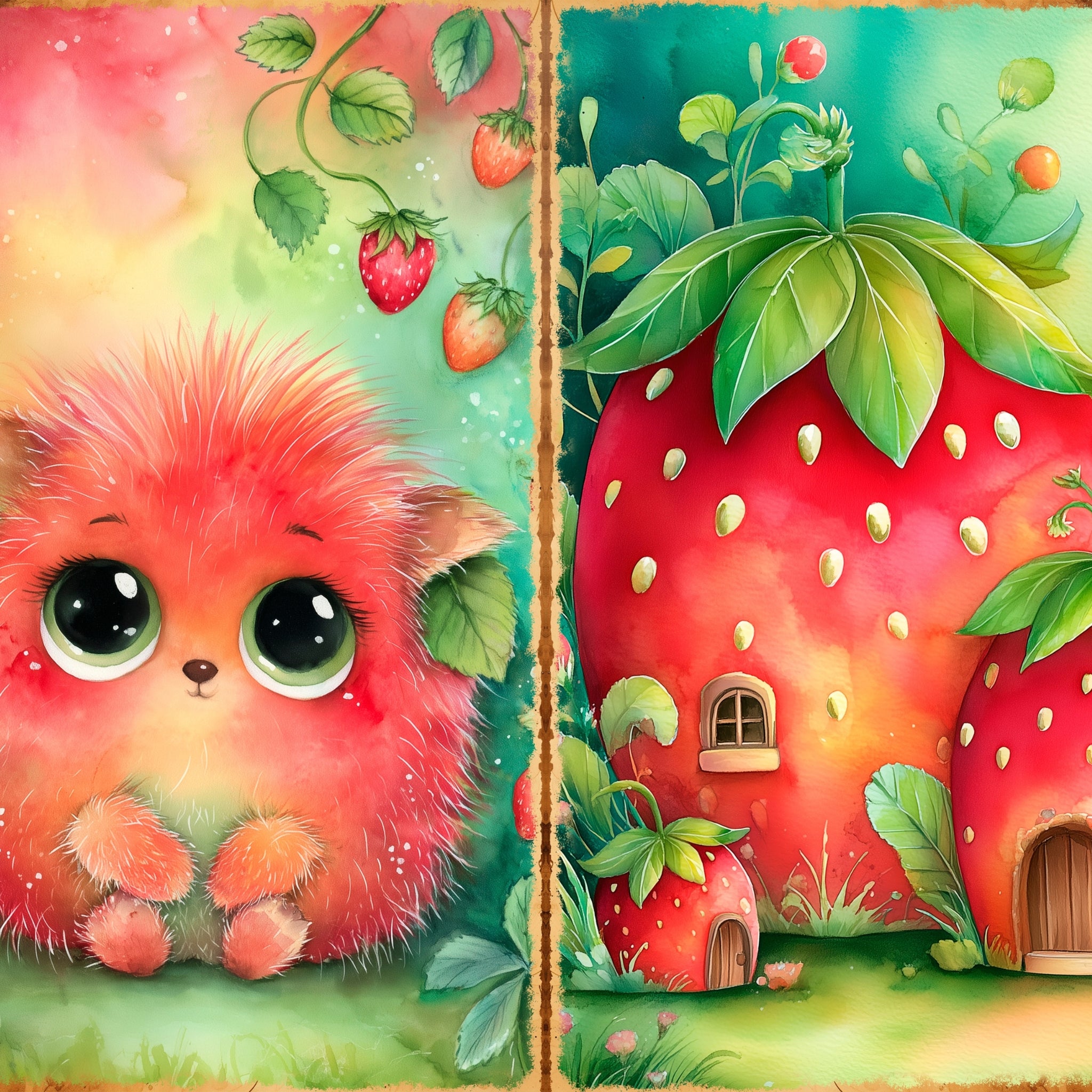 LunicArtDesign Whimsical Strawberry material paper 5.5 x 8.5 inches 20 different sheets