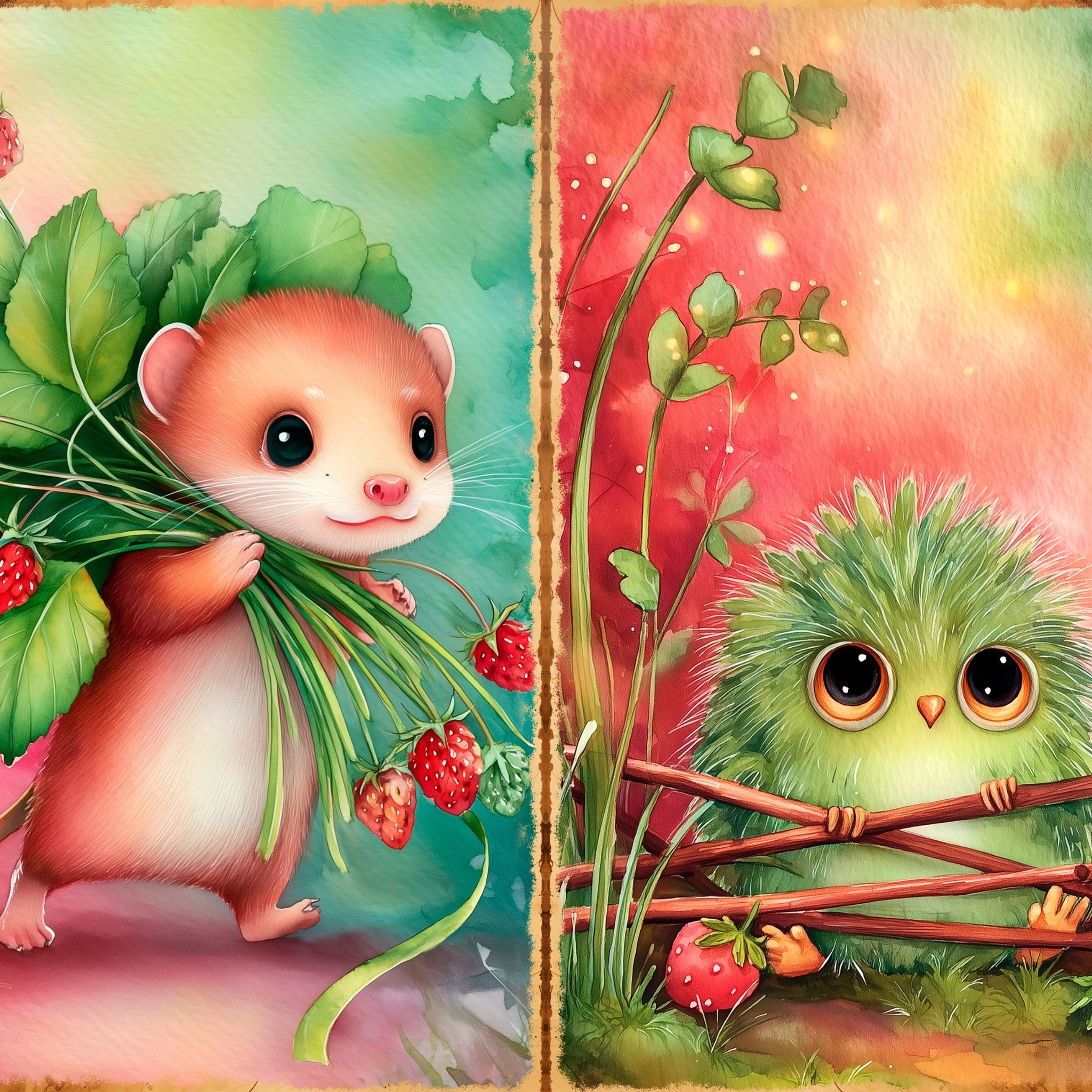 LunicArtDesign Whimsical Strawberry material paper 5.5 x 8.5 inches 20 different sheets
