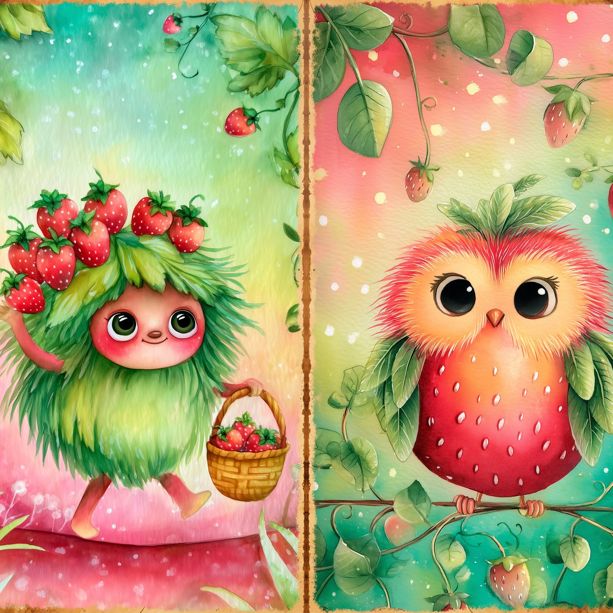 LunicArtDesign Whimsical Strawberry material paper 5.5 x 8.5 inches 20 different sheets