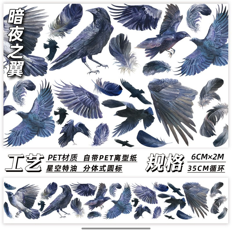 Ceenie Crow White and black, Ancient Style PET tape 6 cm / 200 cm - ViktaShop