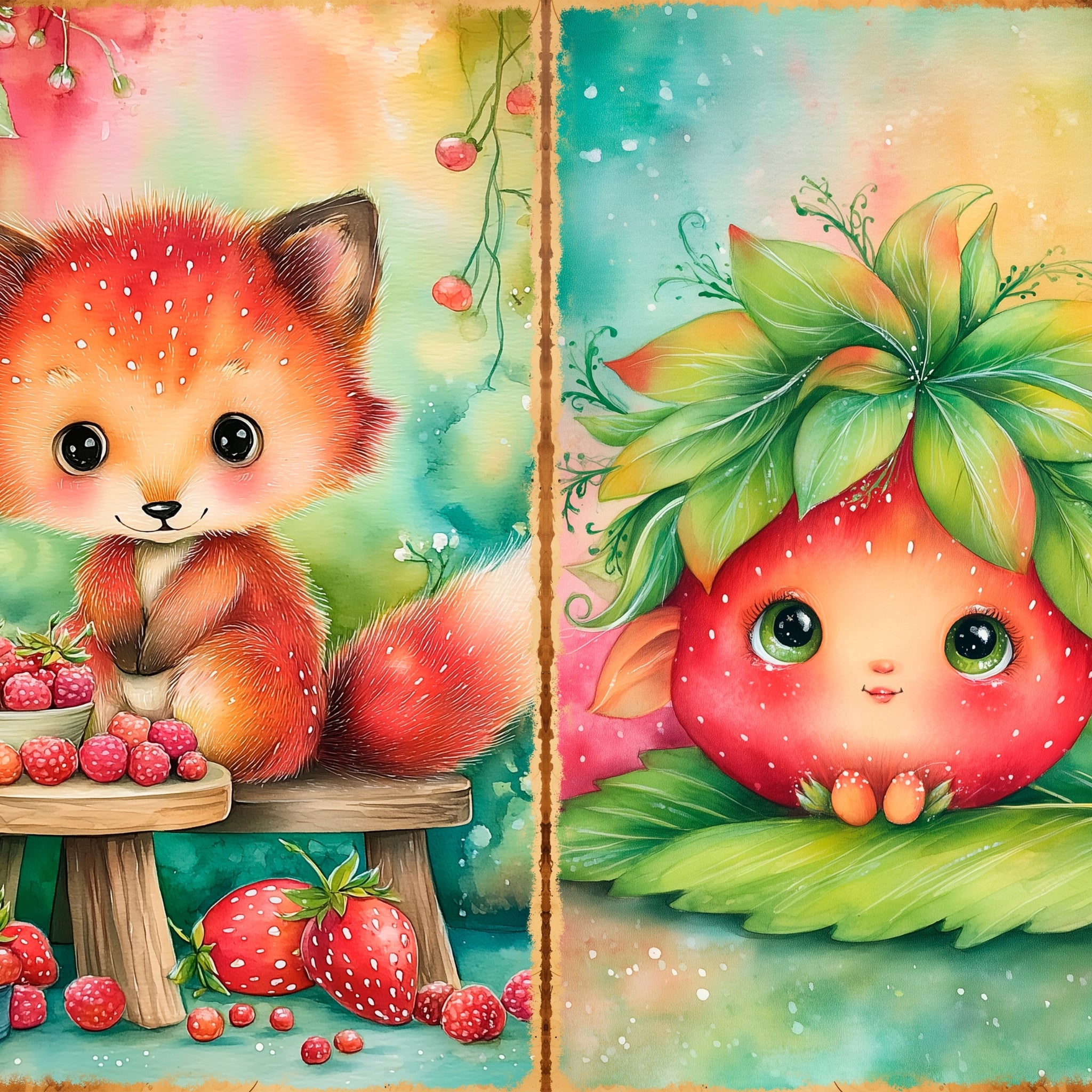 LunicArtDesign Whimsical Strawberry material paper 5.5 x 8.5 inches 20 different sheets