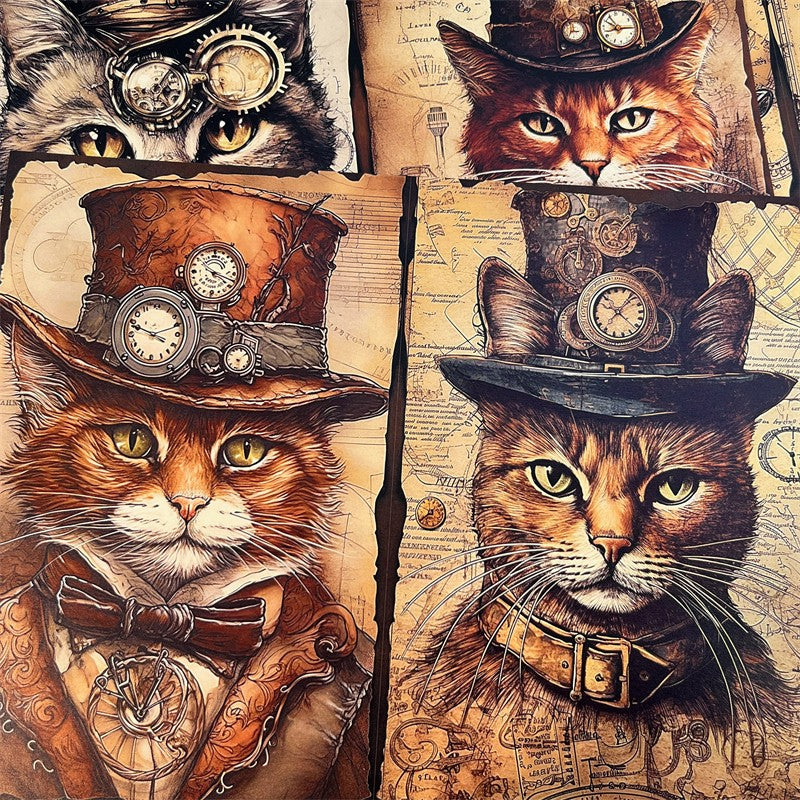 l Dark Steam Punk Cat Background Paper 10 sheets - ViktaShop