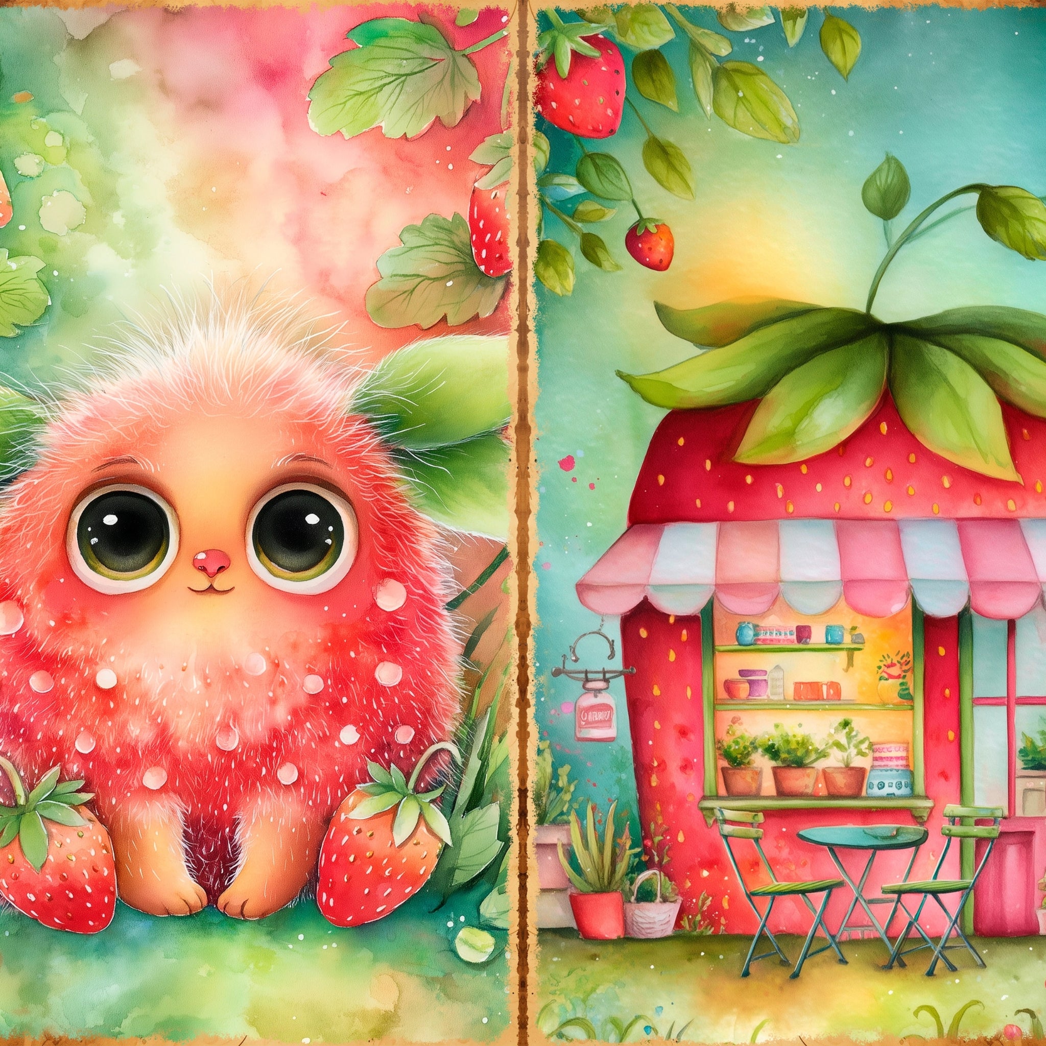 LunicArtDesign Whimsical Strawberry material paper 5.5 x 8.5 inches 20 different sheets
