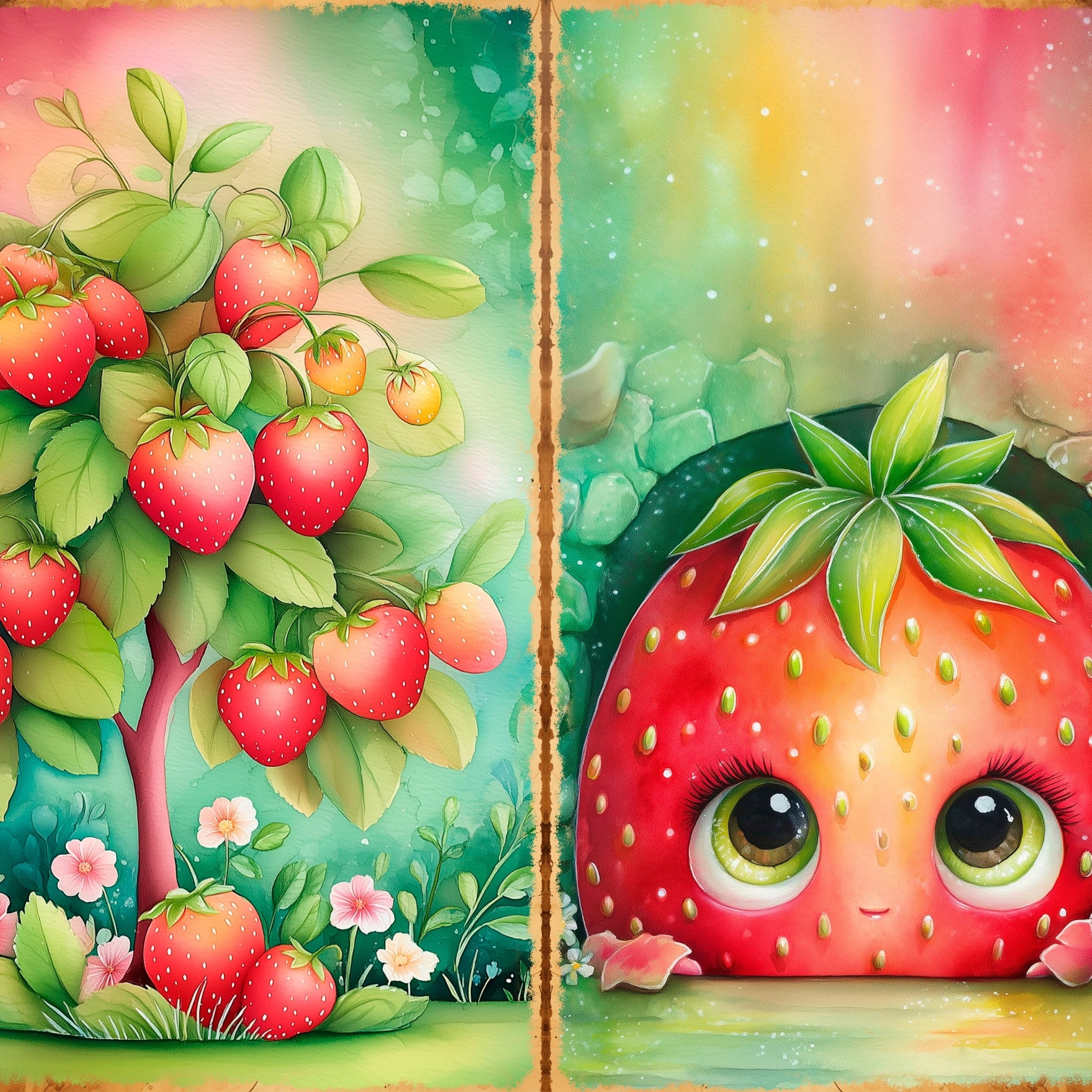 LunicArtDesign Whimsical Strawberry material paper 5.5 x 8.5 inches 20 different sheets