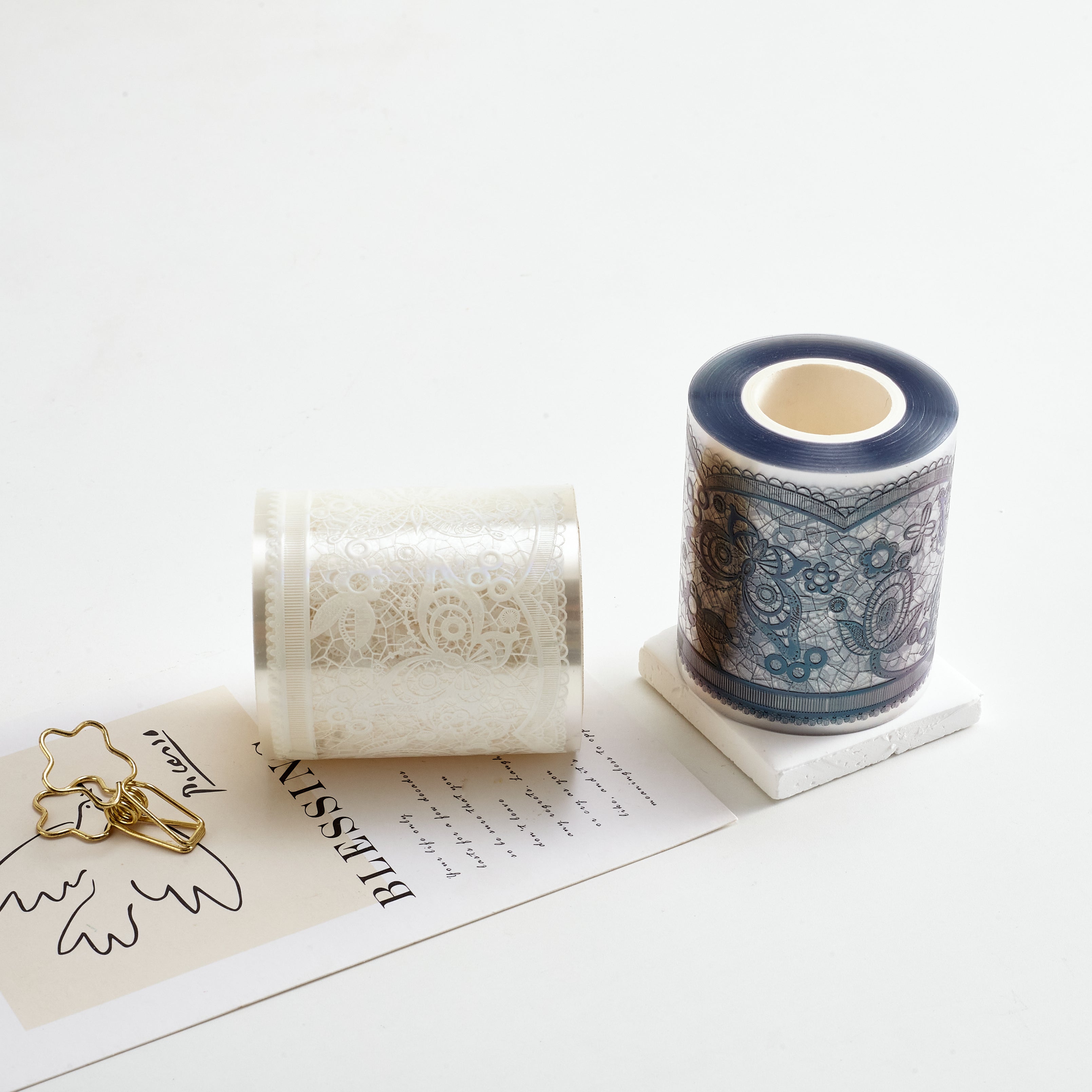 Shiimmer Butterfly Lace Washi / PET Tape | White & Black 6cm x 10m