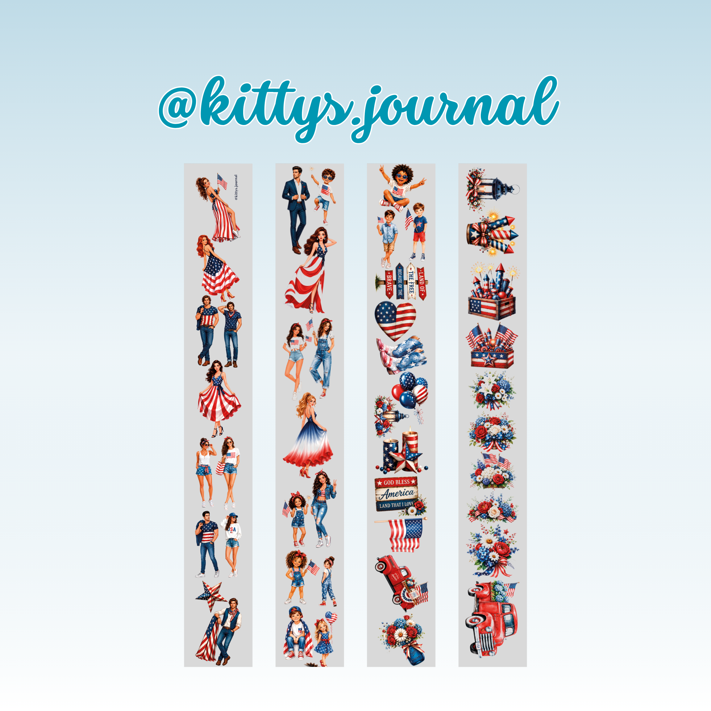 Kittys Journal 4th of July Characters PET Tape 7cm x 2.5m