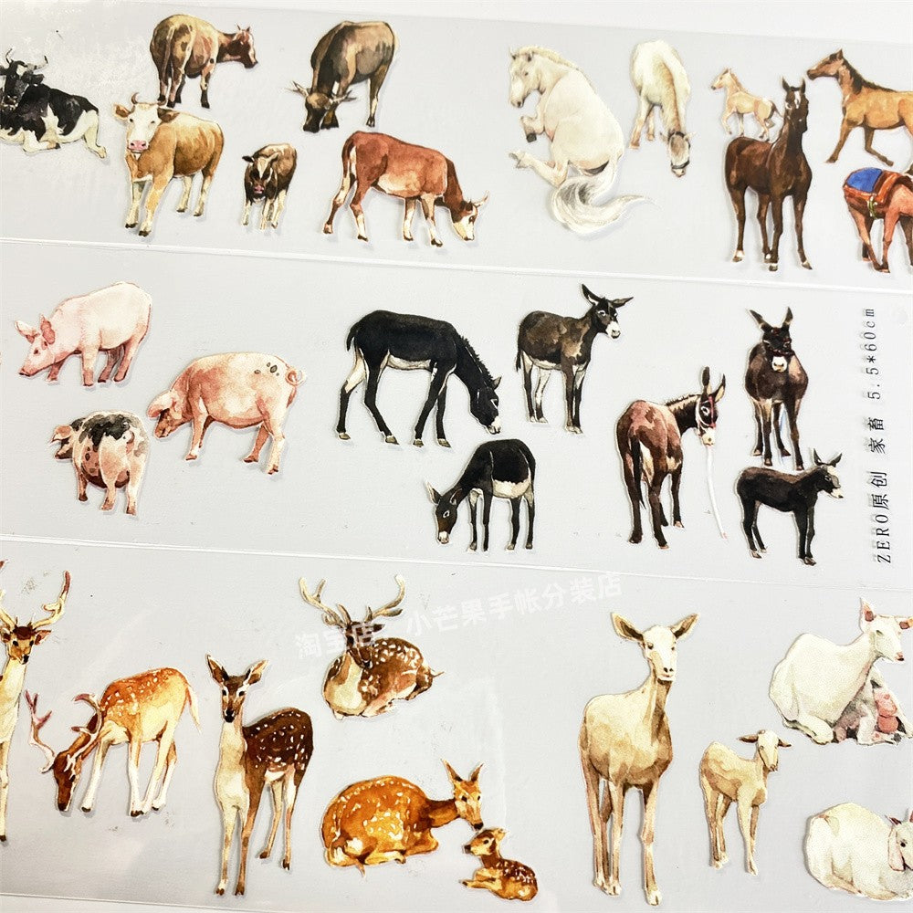 Deer, sheep, cattle, horses, pigs, donkeys, antique style PET tape 5.5 / 60 cm