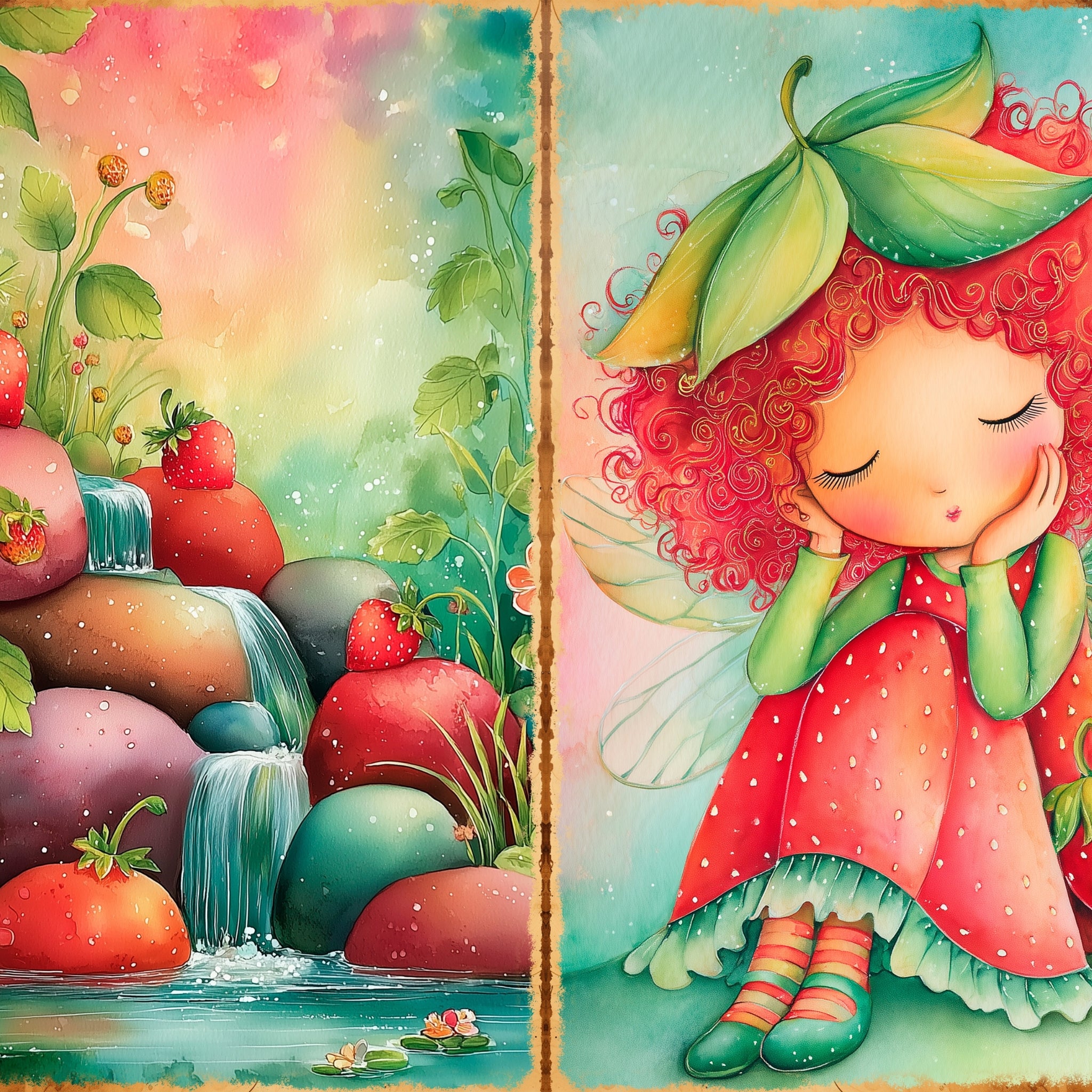LunicArtDesign Whimsical Strawberry material paper 5.5 x 8.5 inches 20 different sheets