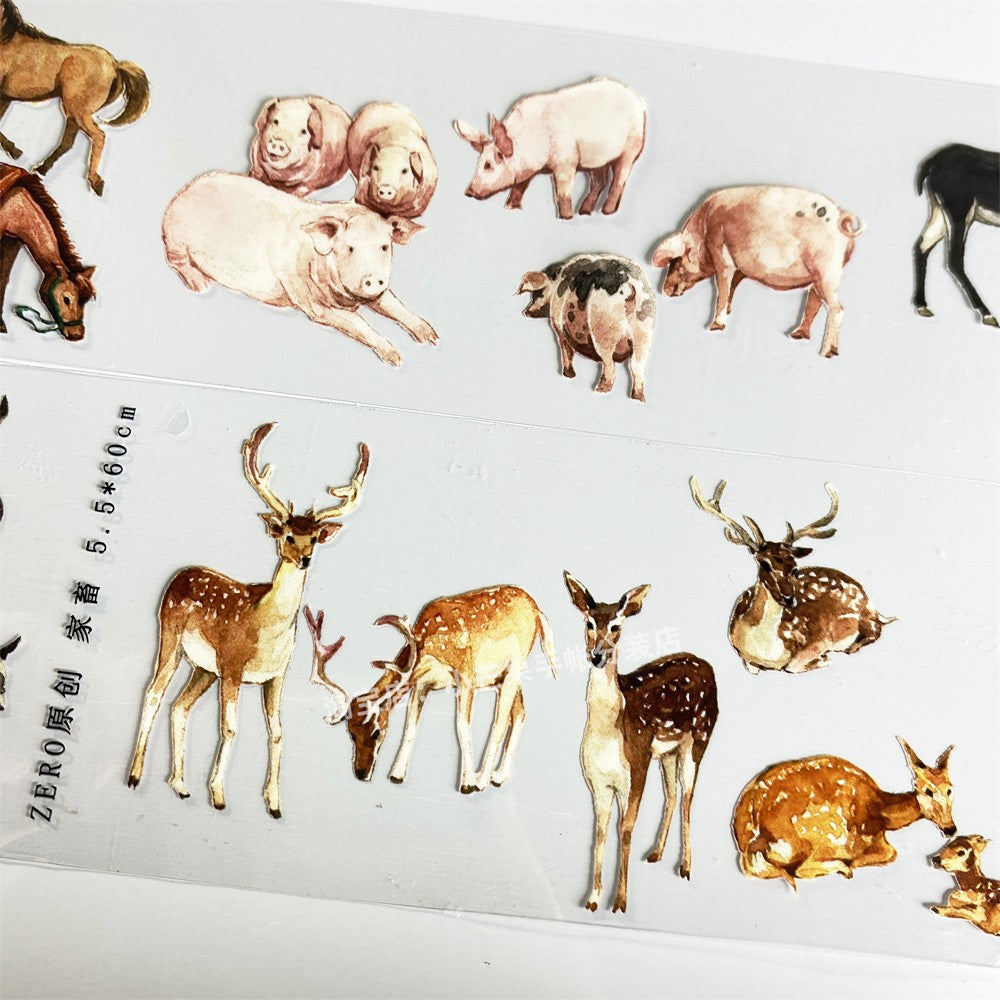 Deer, sheep, cattle, horses, pigs, donkeys, antique style PET tape 5.5 / 60 cm