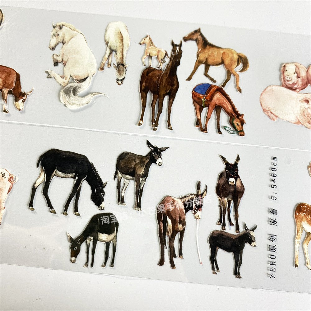 Deer, sheep, cattle, horses, pigs, donkeys, antique style PET tape 5.5 / 60 cm