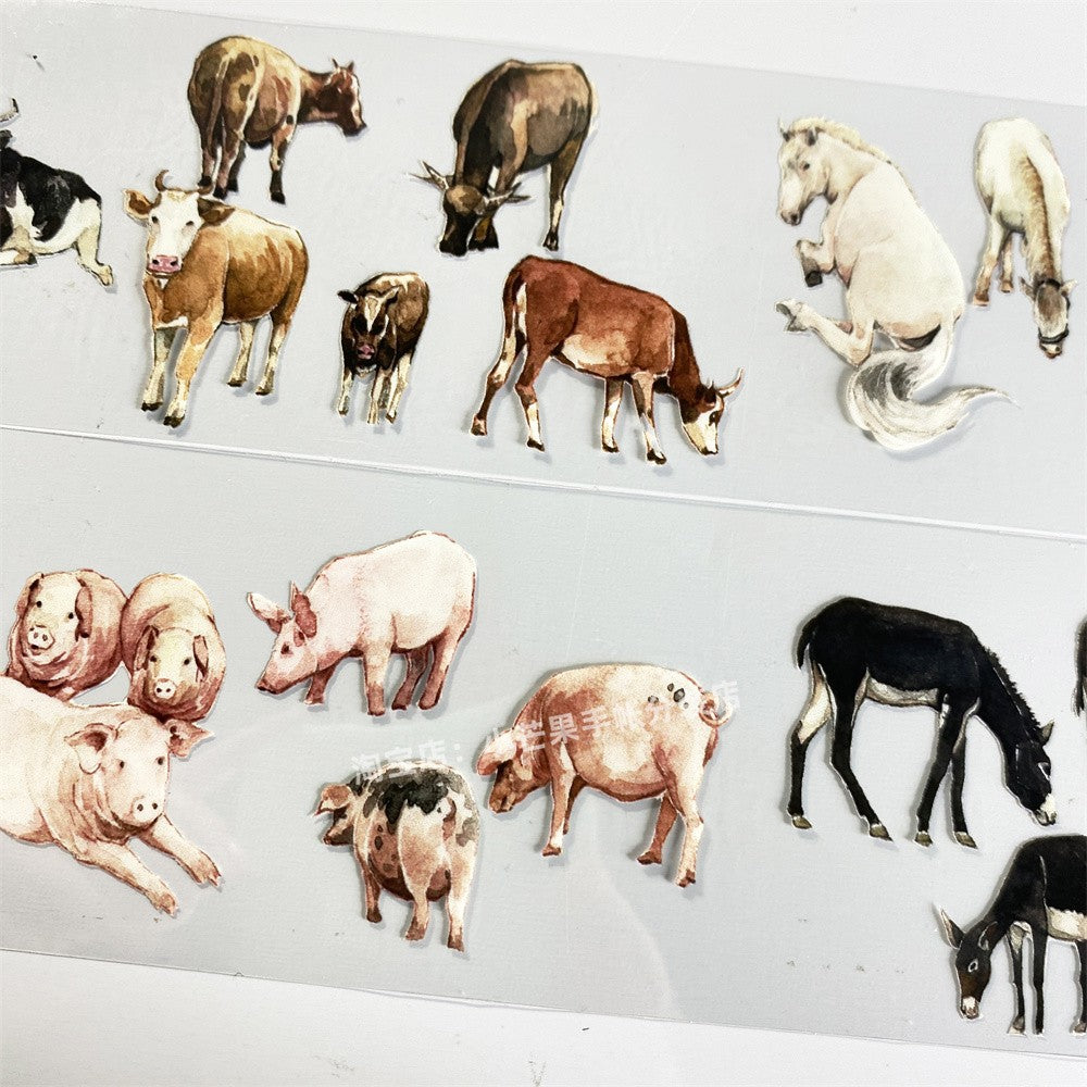 Deer, sheep, cattle, horses, pigs, donkeys, antique style PET tape 5.5 / 60 cm