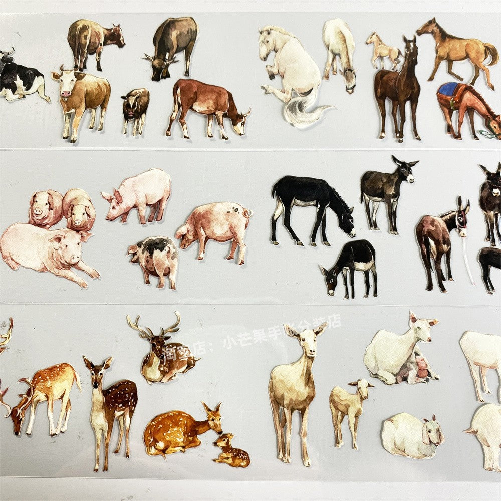 Deer, sheep, cattle, horses, pigs, donkeys, antique style PET tape 5.5 / 60 cm