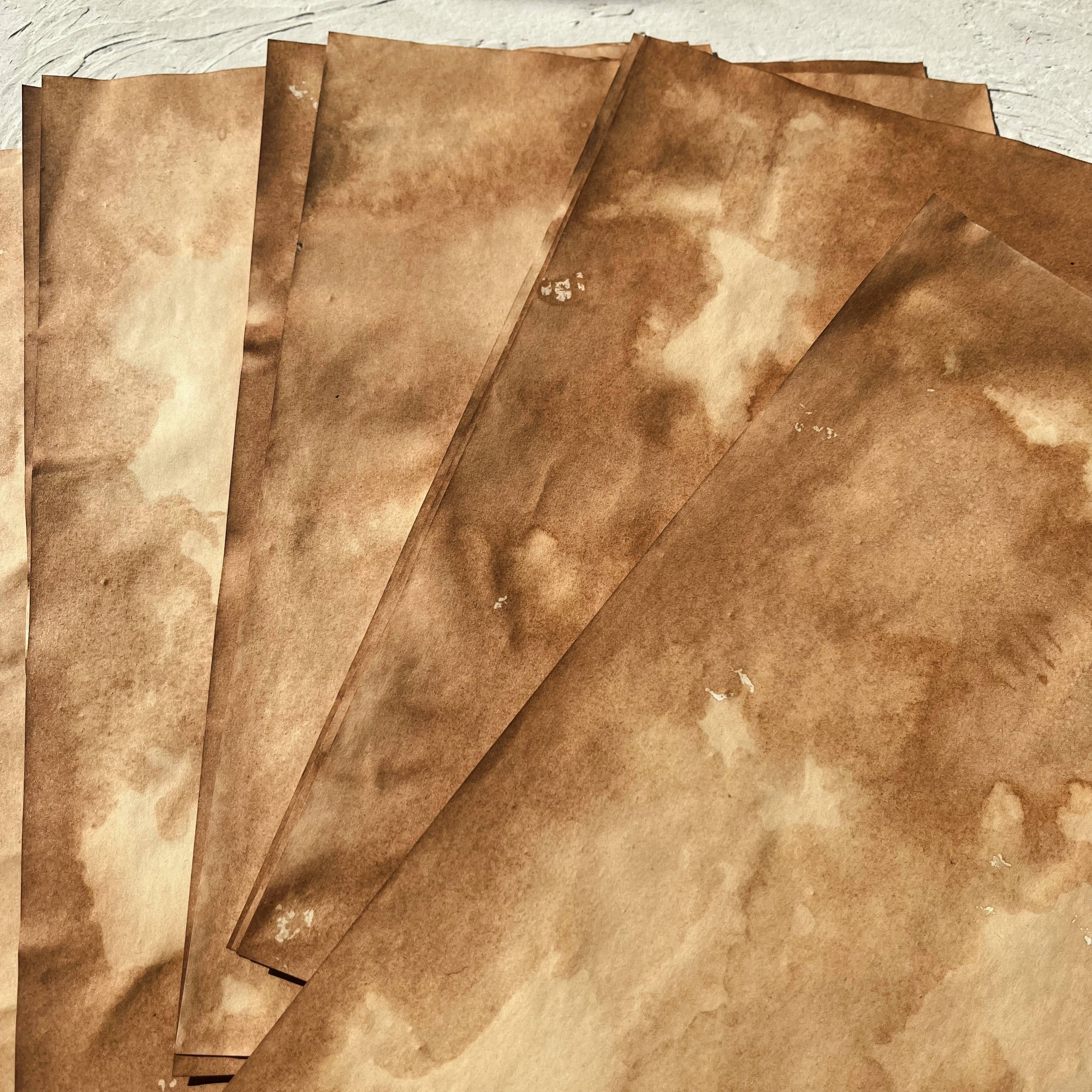 Handmade tea dyeing vintage paper A4 20 sheets - ViktaShop