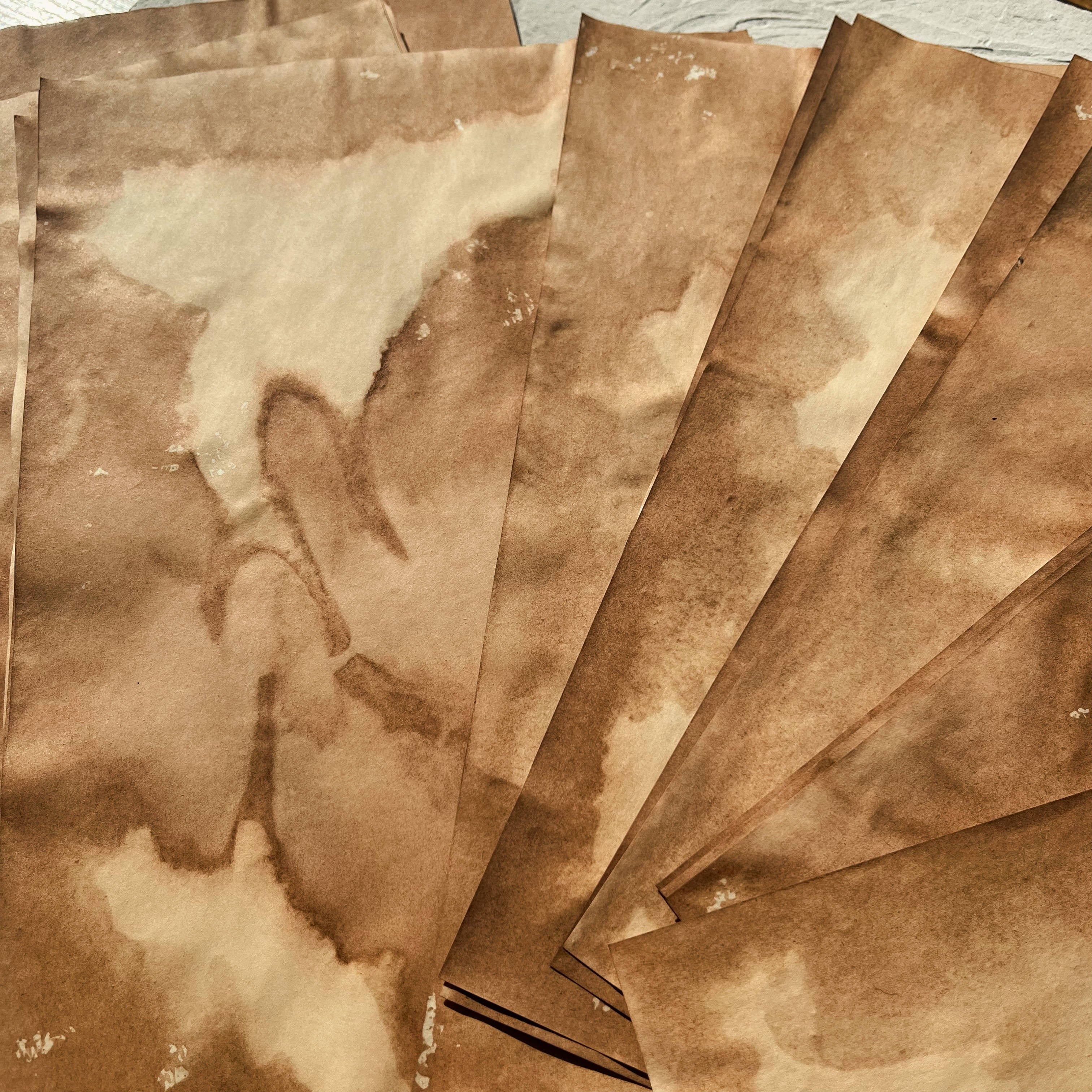 Handmade tea dyeing vintage paper A4 20 sheets - ViktaShop