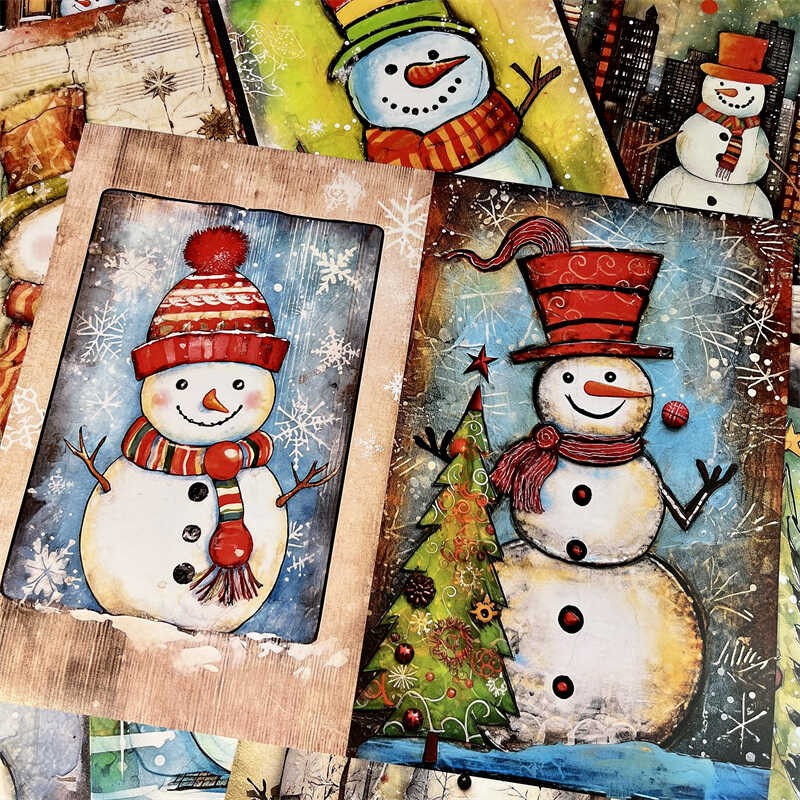 Retro Snowman Christmas Background Paper 18 cm / 14 cm 10 sheets - ViktaShop