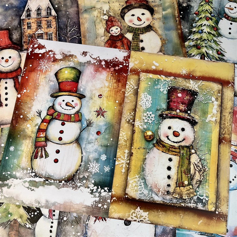 Retro Snowman Christmas Background Paper 18 cm / 14 cm 10 sheets - ViktaShop