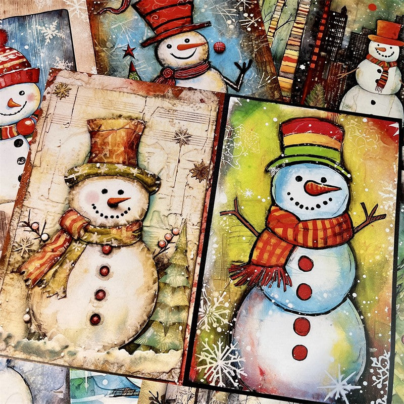 Retro Snowman Christmas Background Paper 18 cm / 14 cm 10 sheets - ViktaShop