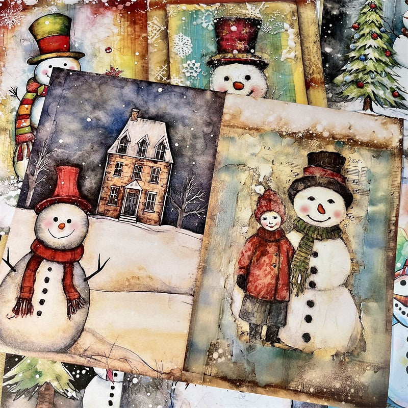 Retro Snowman Christmas Background Paper 18 cm / 14 cm 10 sheets - ViktaShop