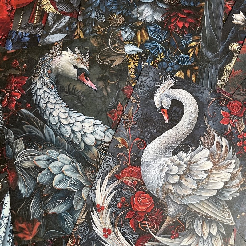 Retro Swan Baroque Background Paper 14 cm / 9.5 cm 32 sheets - ViktaShop