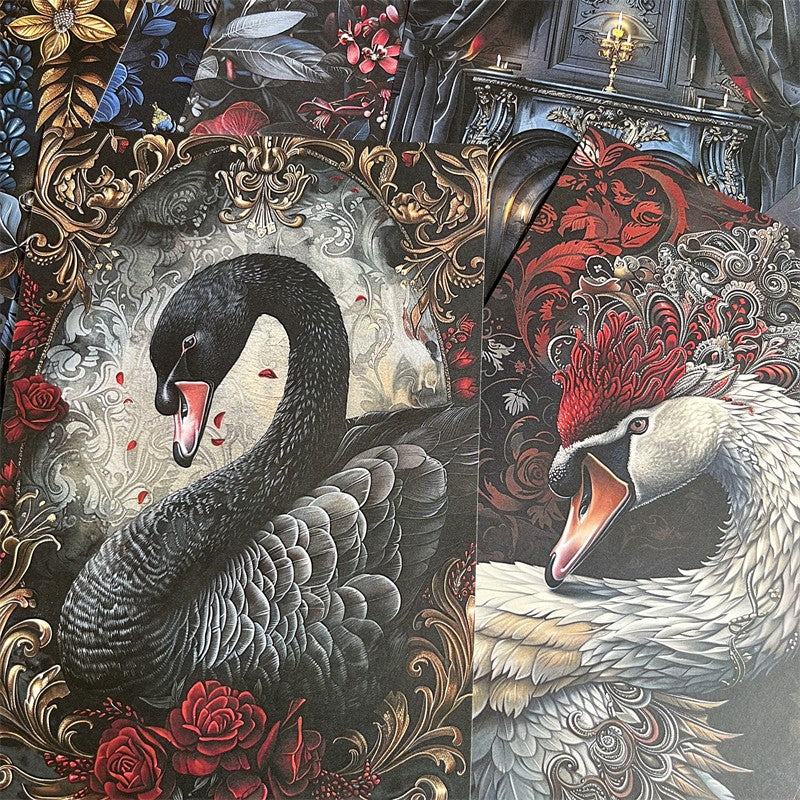 Retro Swan Baroque Background Paper 14 cm / 9.5 cm 32 sheets - ViktaShop