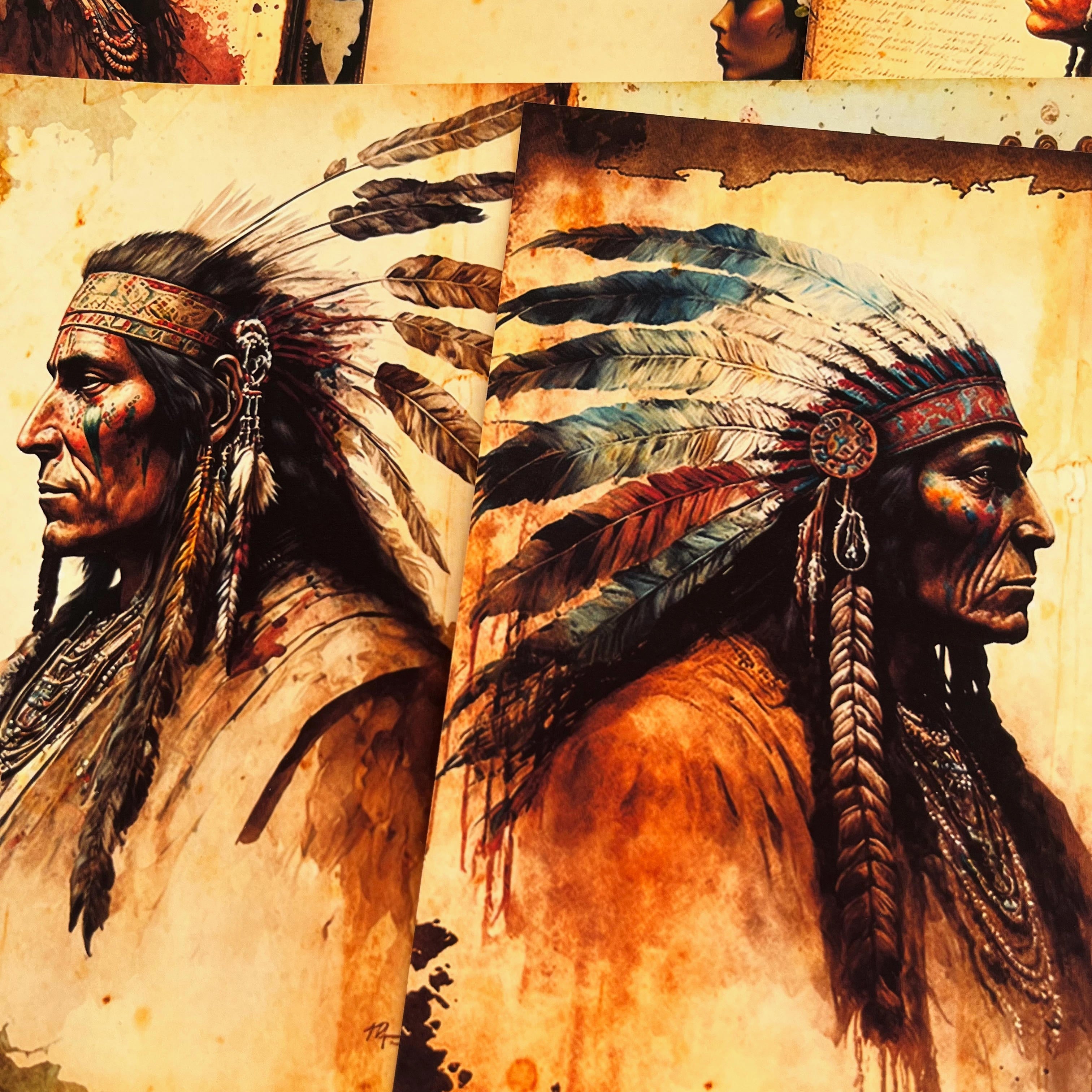 Retro Native American Material vintage paper 26 cm / 20 cm 10 sheets - ViktaShop