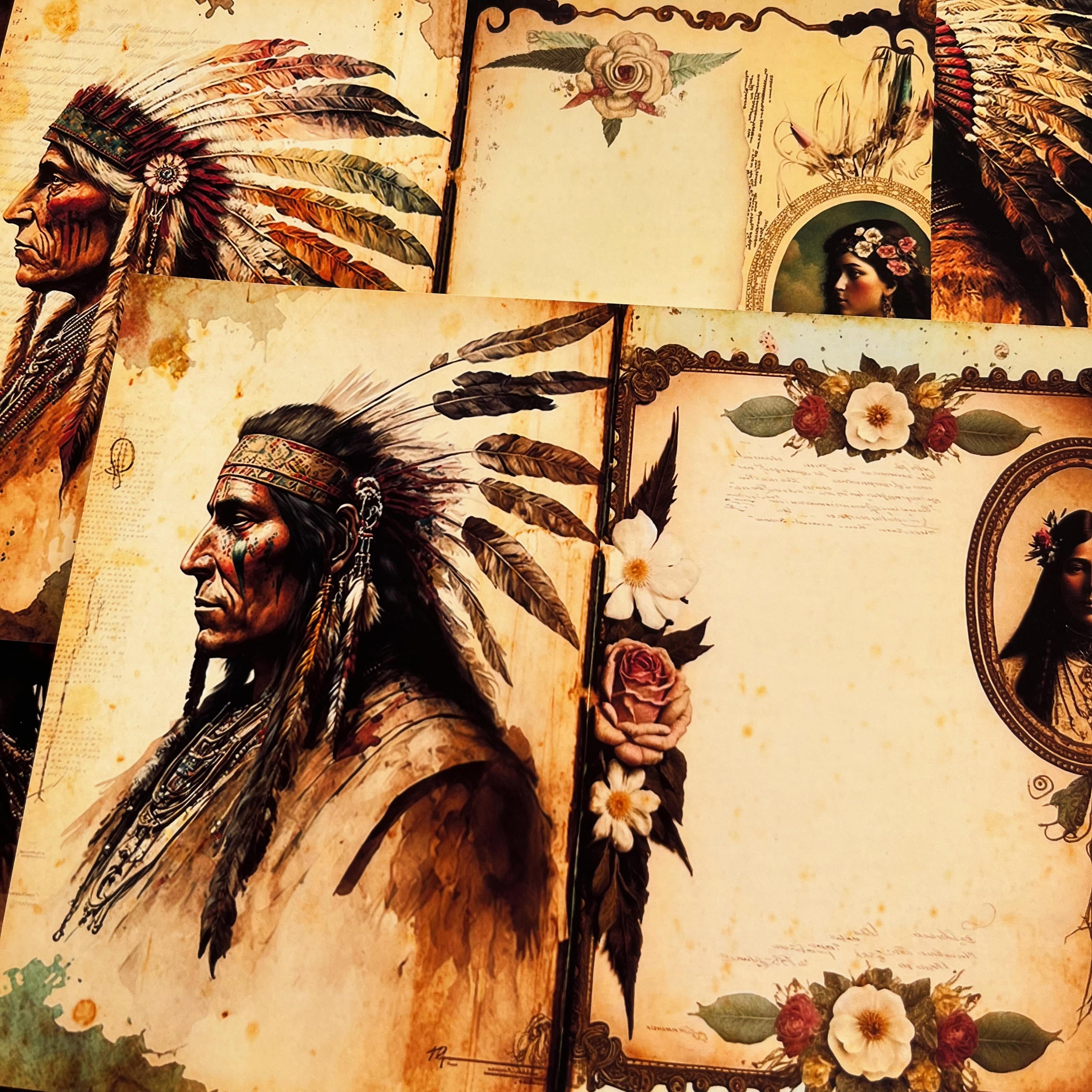 Retro Native American Material vintage paper 26 cm / 20 cm 10 sheets - ViktaShop