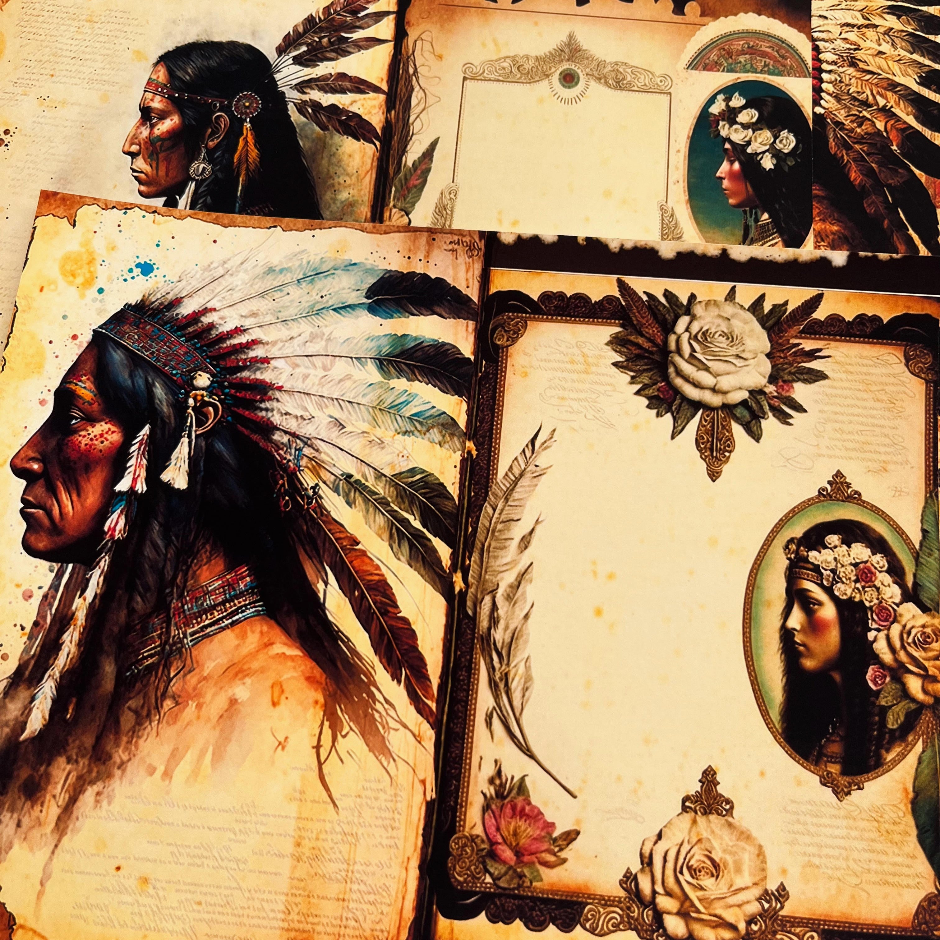 Retro Native American Material vintage paper 26 cm / 20 cm 10 sheets - ViktaShop