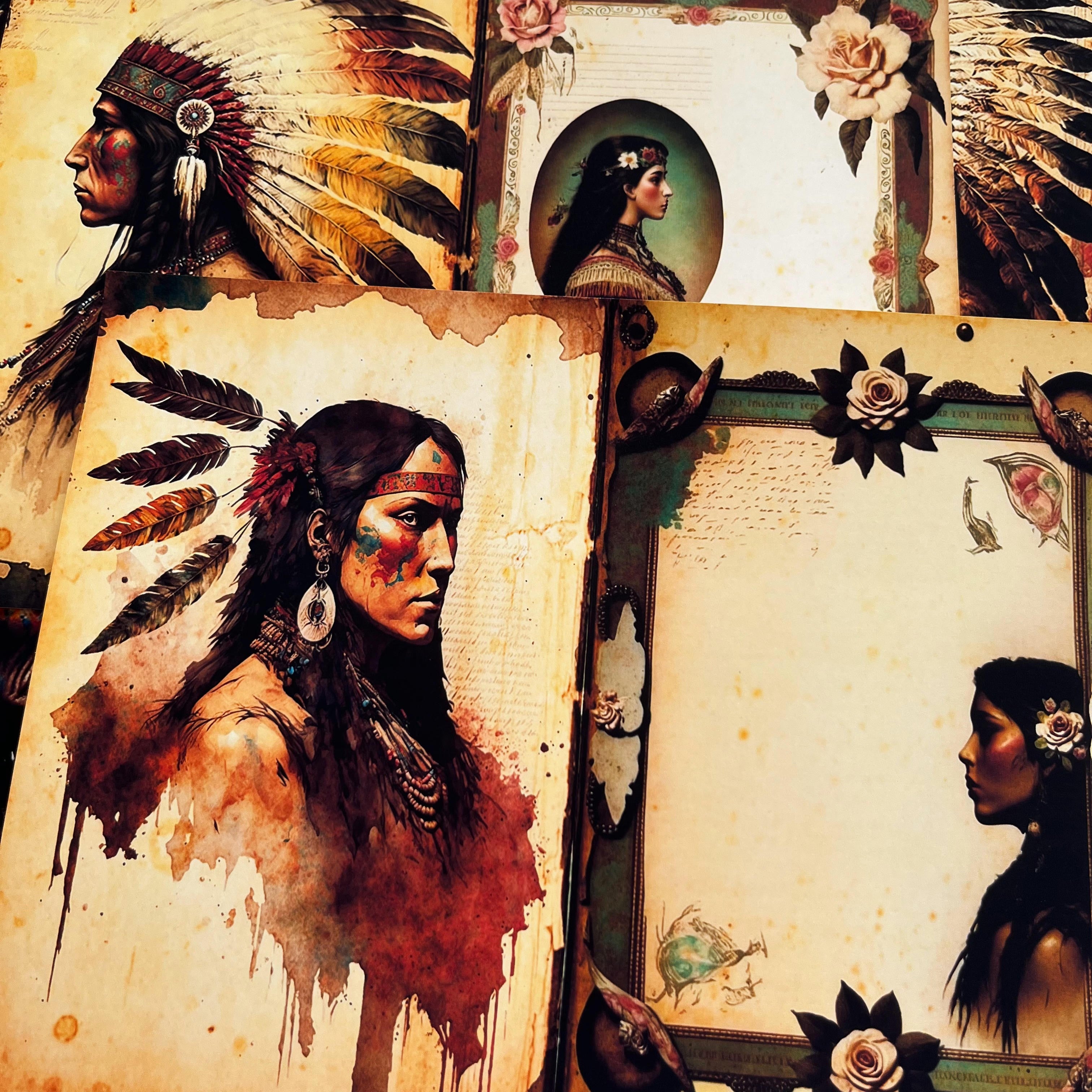 Retro Native American Material vintage paper 26 cm / 20 cm 10 sheets - ViktaShop