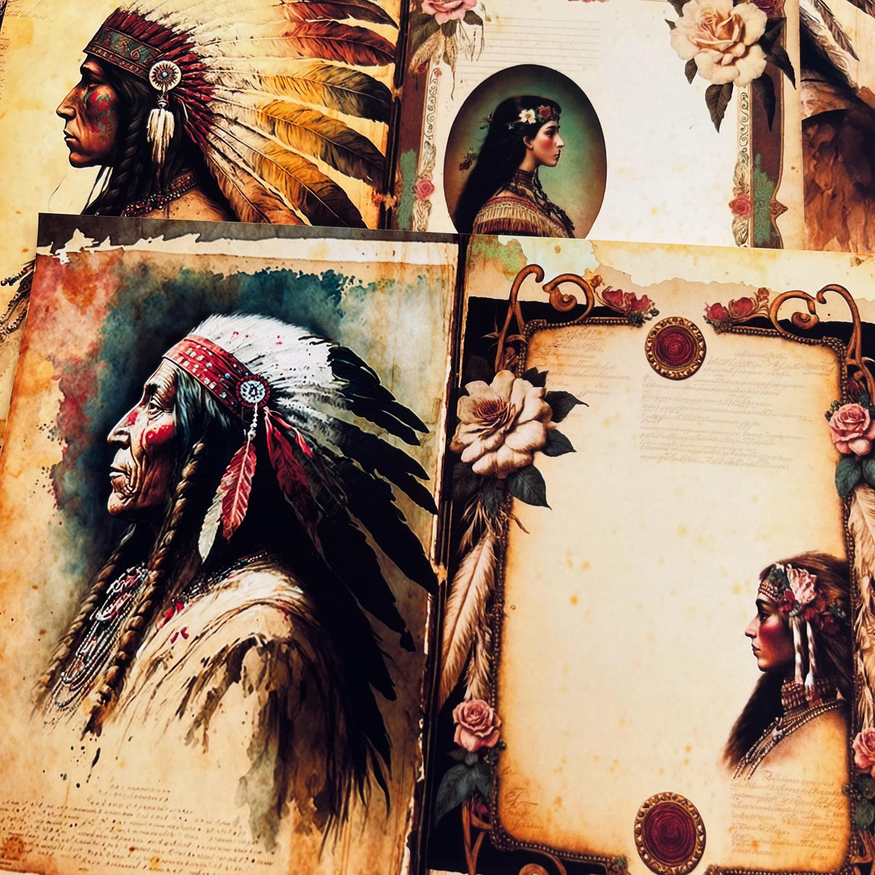 Retro Native American Material vintage paper 26 cm / 20 cm 10 sheets - ViktaShop