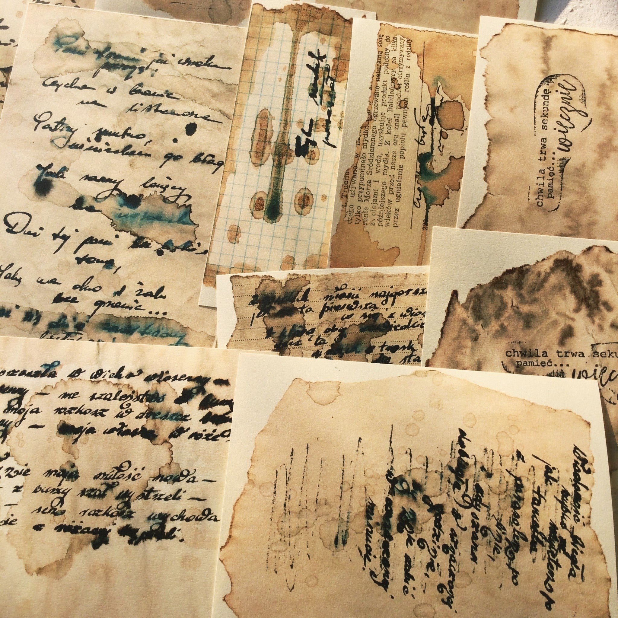 Retro Dark Ink Stained English Vintage paper A4 6 Sheets - ViktaShop