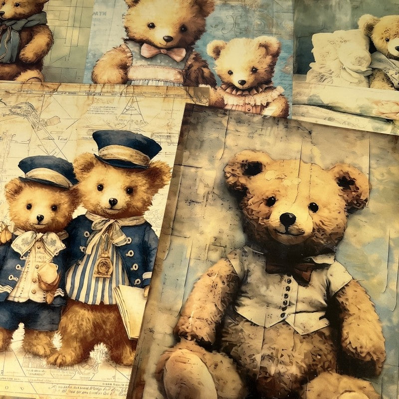 Junk Journal Retro Teddy Bear Background Paper 20 sheets - ViktaShop
