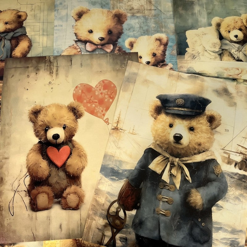 Junk Journal Retro Teddy Bear Background Paper 20 sheets - ViktaShop