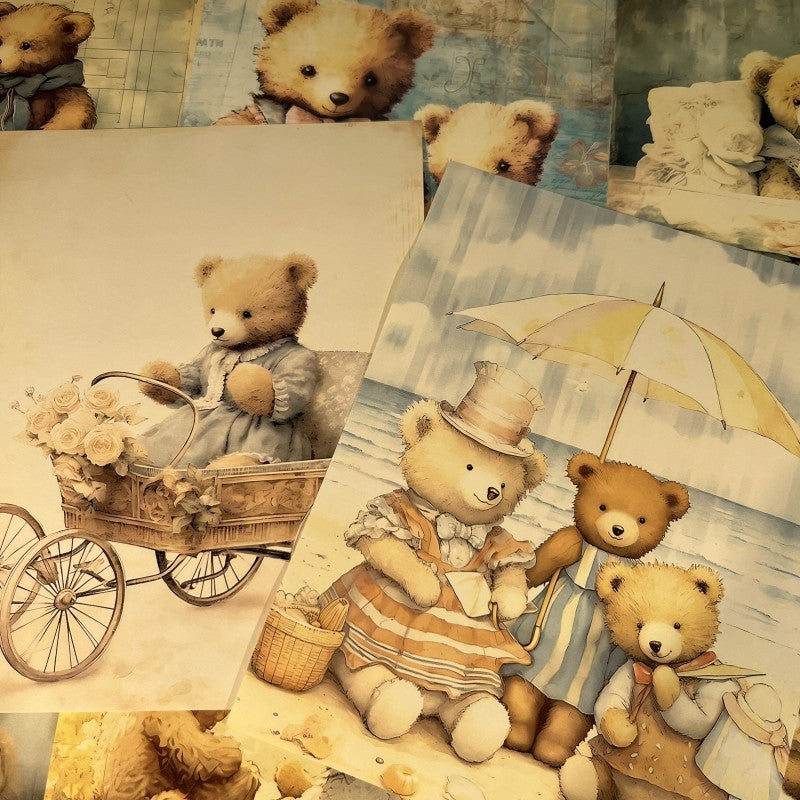 Junk Journal Retro Teddy Bear Background Paper 20 sheets - ViktaShop